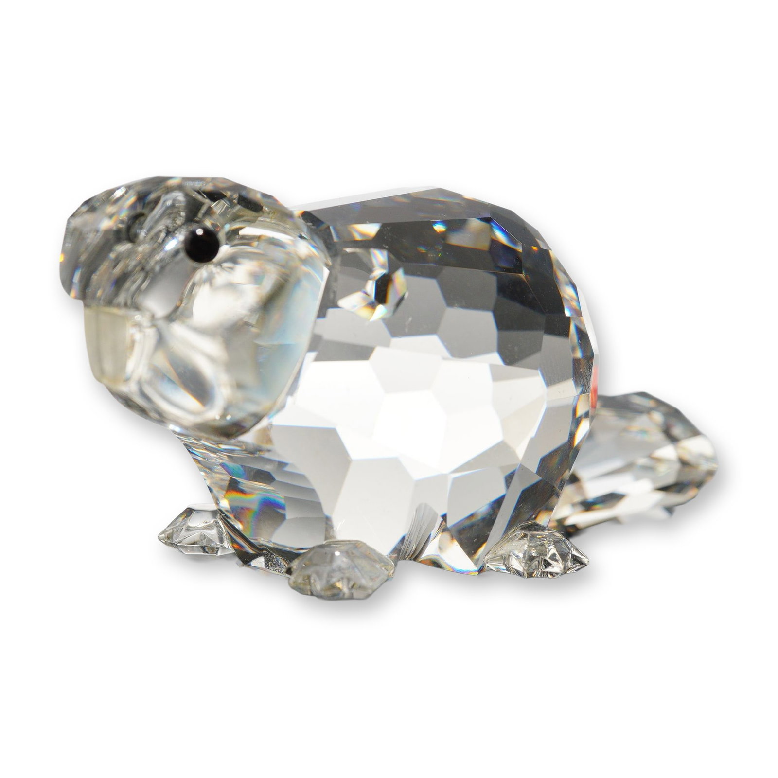 Swarovski Crystal Mother Beaver Figurine: Swarovski Silver Crystal Mother Beaver figurine, model number 164637, featuring a rounded multi-faceted body, four star-shaped feet, detailed head with inset black eyes, and a wide flat paddle-shaped 