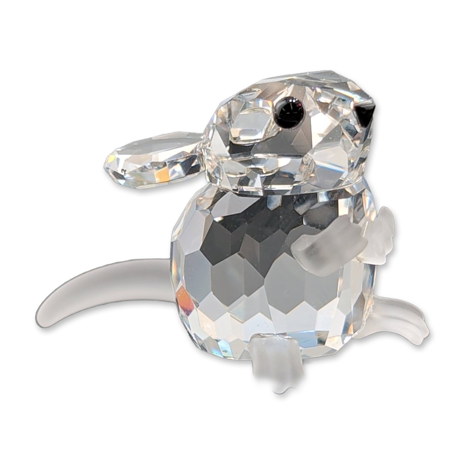 Swarovski Crystal Field Mouse Figurine: Swarovski crystal figurine from the Silver Crystal collection, Field Mouse, model number 1628868. The piece is constructed with a faceted lead crystal body and features frosted crystal paws, feet, and