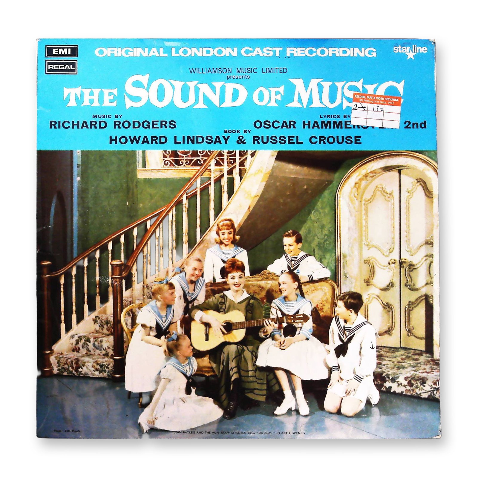 The Sound of Music Original London Cast Recording Vinyl LP SRS 5003: A vintage vinyl LP record and its corresponding cardboard sleeve, comprising the Original London Cast Recording of Richard Rodgers and Oscar Hammerstein II's musical The Sound of Music. The album is p
