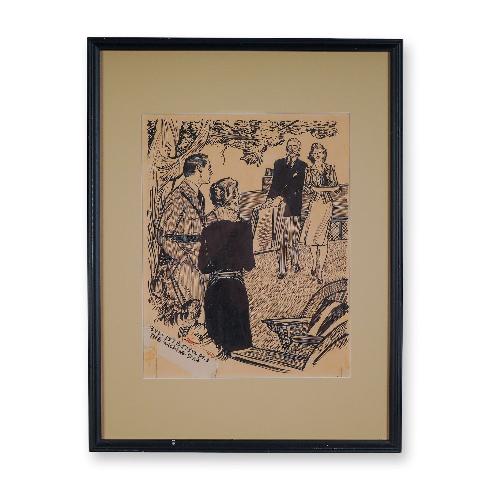 Wayne Hall Original 1942 Pen & Ink Illustration: The Wishing Star, Signed: This compelling 1942 ink drawing by Wayne Hall was produced for the May issue of Love Story magazine, illustrating the third installment (Part 3) of a serial titled "The Wishing Star." The recto conta