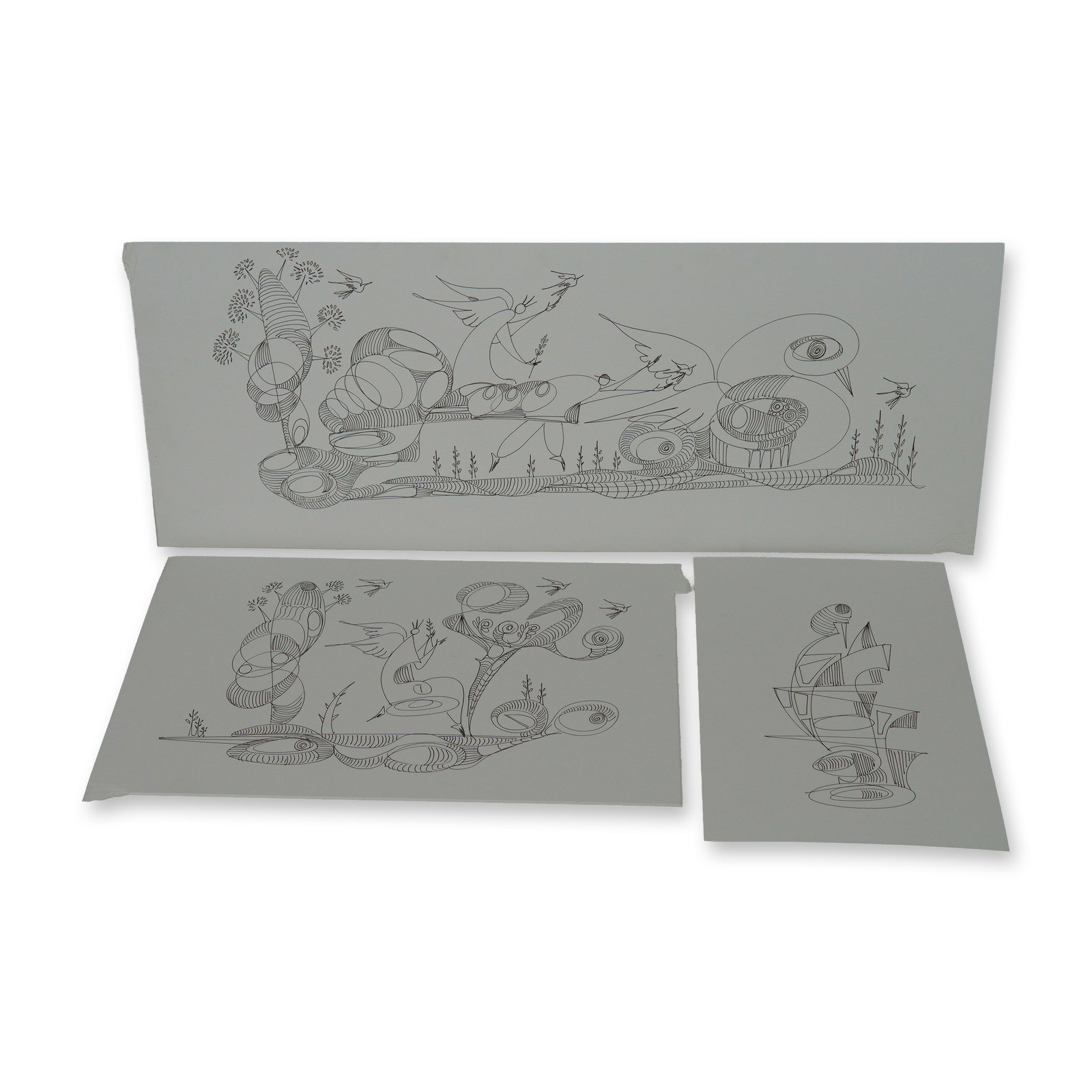 3pc Alfonso Rendon aka Masplata (Panamanian, 1957 - 2025), Pen Sketch on Board, (1 of 8)