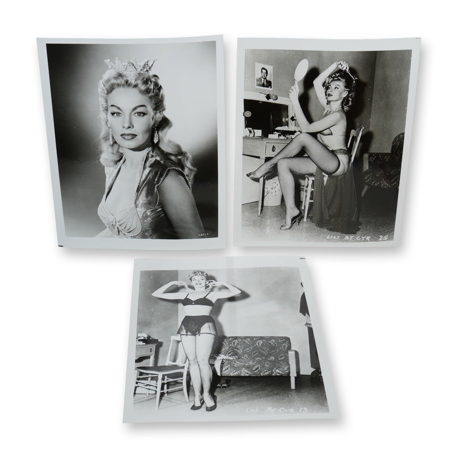 18-Piece Collection of Vintage Hollywood Movie Star and Publicity Photos: This assortment consists of eighteen vintage promotional and publicity photographs related to mid-20th-century cinema and performance. The collection primarily comprises black and white silver