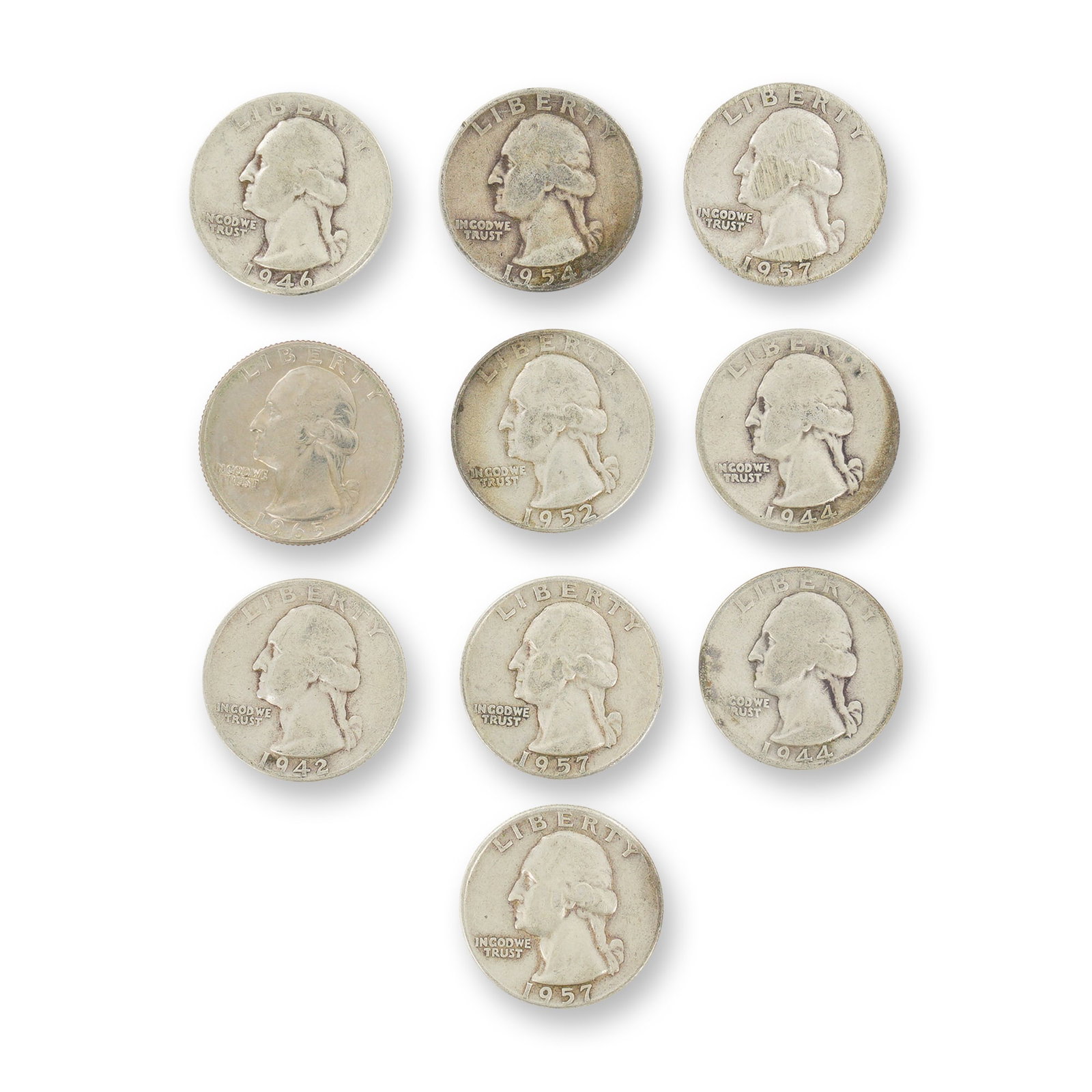 10pc Pre-1964 U.S. 90% Silver Washington Quarters (1 of 2)