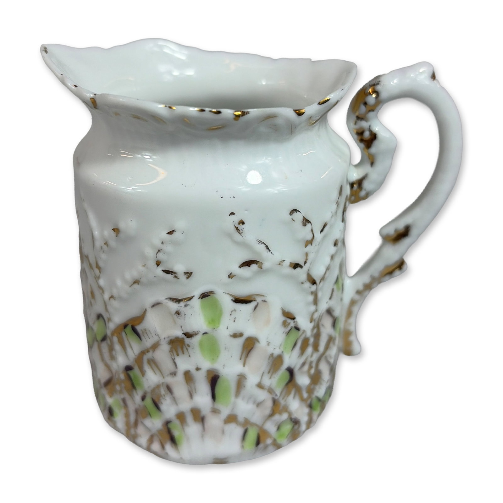 Victorian Gilt and Green Porcelain Cream Pitcher (1 of 3)
