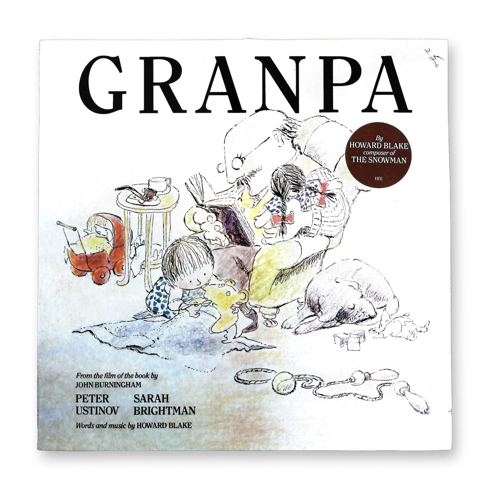 Howard Blake Granpa Soundtrack LP featuring Peter Ustinov and Sarah Brightman (CBS HB 1): A single vintage Long Play (LP) vinyl record album of the soundtrack and music for "Granpa," composed by Howard Blake (known for "The Snowman"). The album features vocal and narrative performances by 