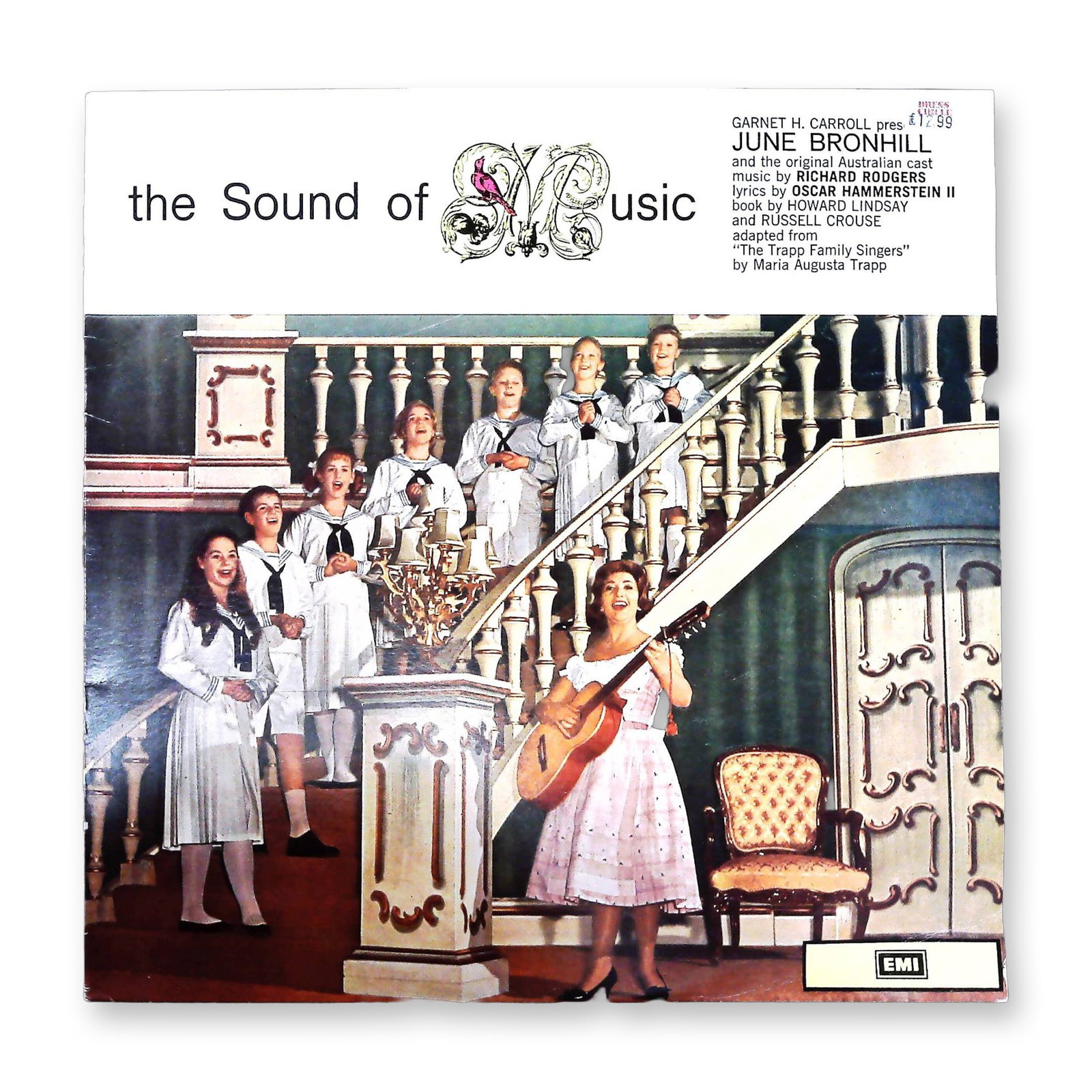 The Sound of Music Original Australian Cast LP June Bronhill 1963 EMI EME 1078: A single 33 1/3 RPM vinyl Long Play (LP) record of "The Sound of Music," featuring June Bronhill and the Original Australian Cast. The recording was made at the Princess Theatre, Melbourne. The black