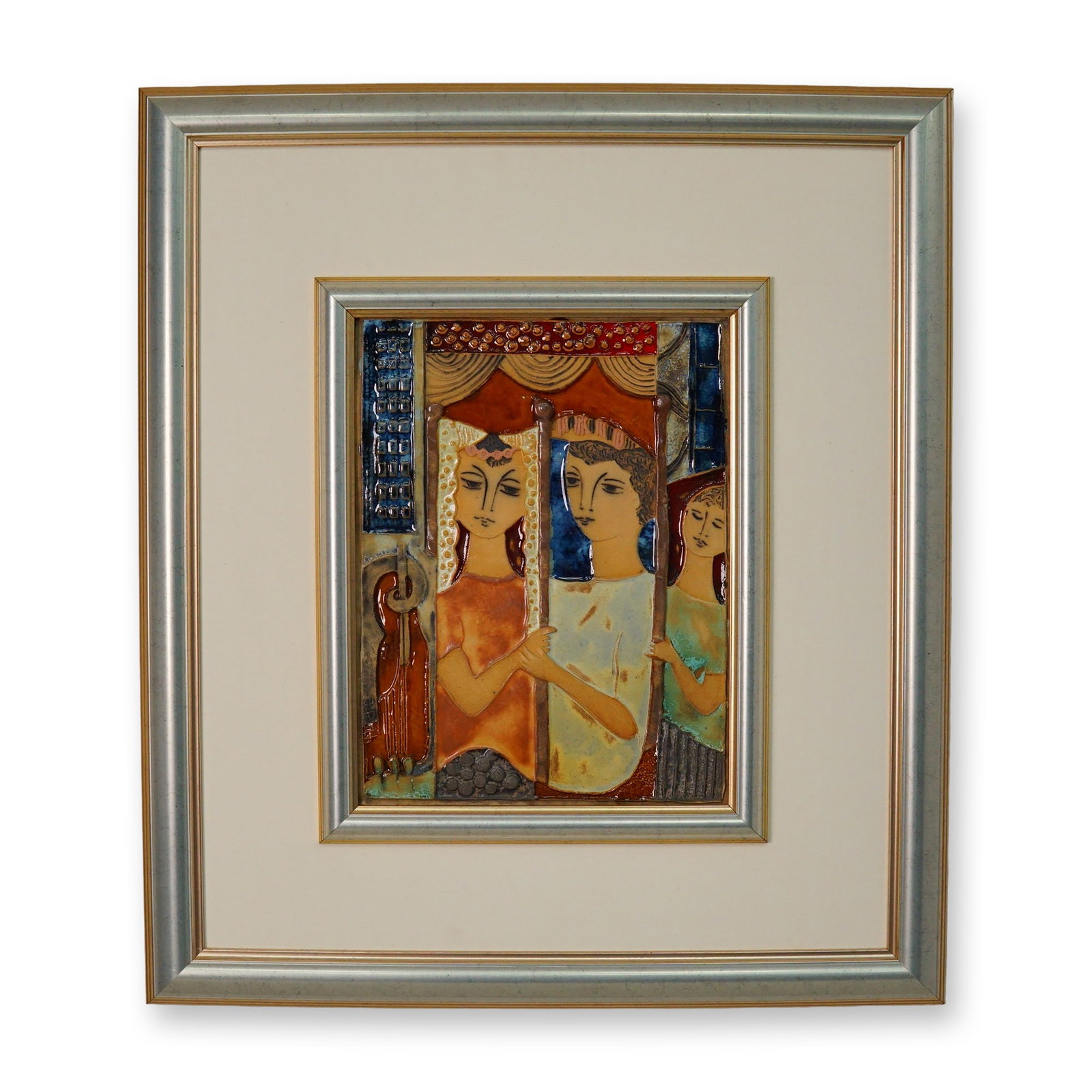 Ruth Faktorowicz (Israel, b. 1937), Ceramic Tile Art Dual Framed, Newlyweds (1 of 4)