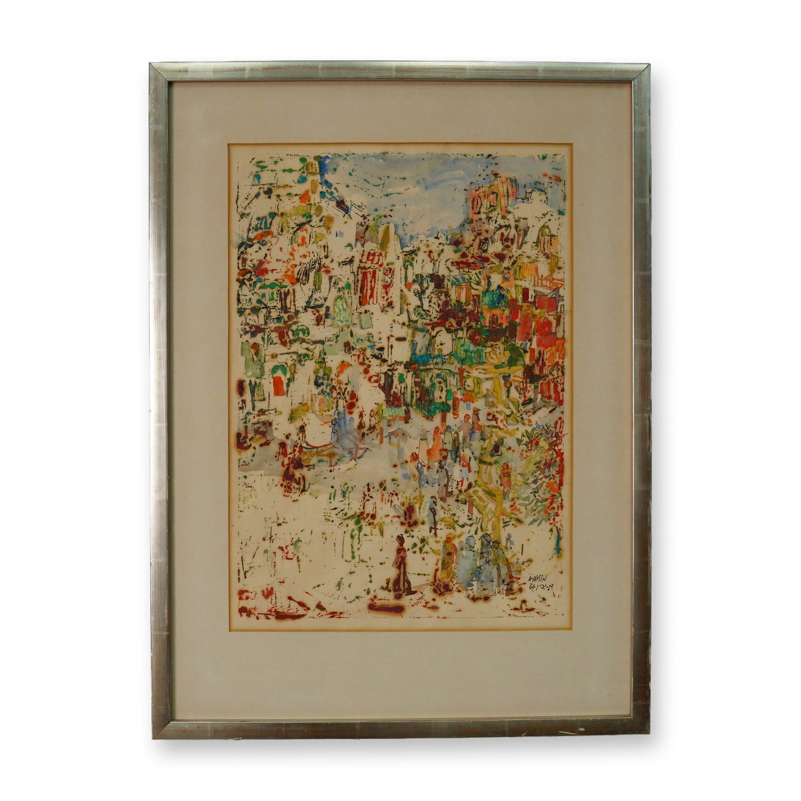 Ayakin (Japanese, 20th c), Mixed Media Watercolor, Cityscape Street Scene (1 of 3)