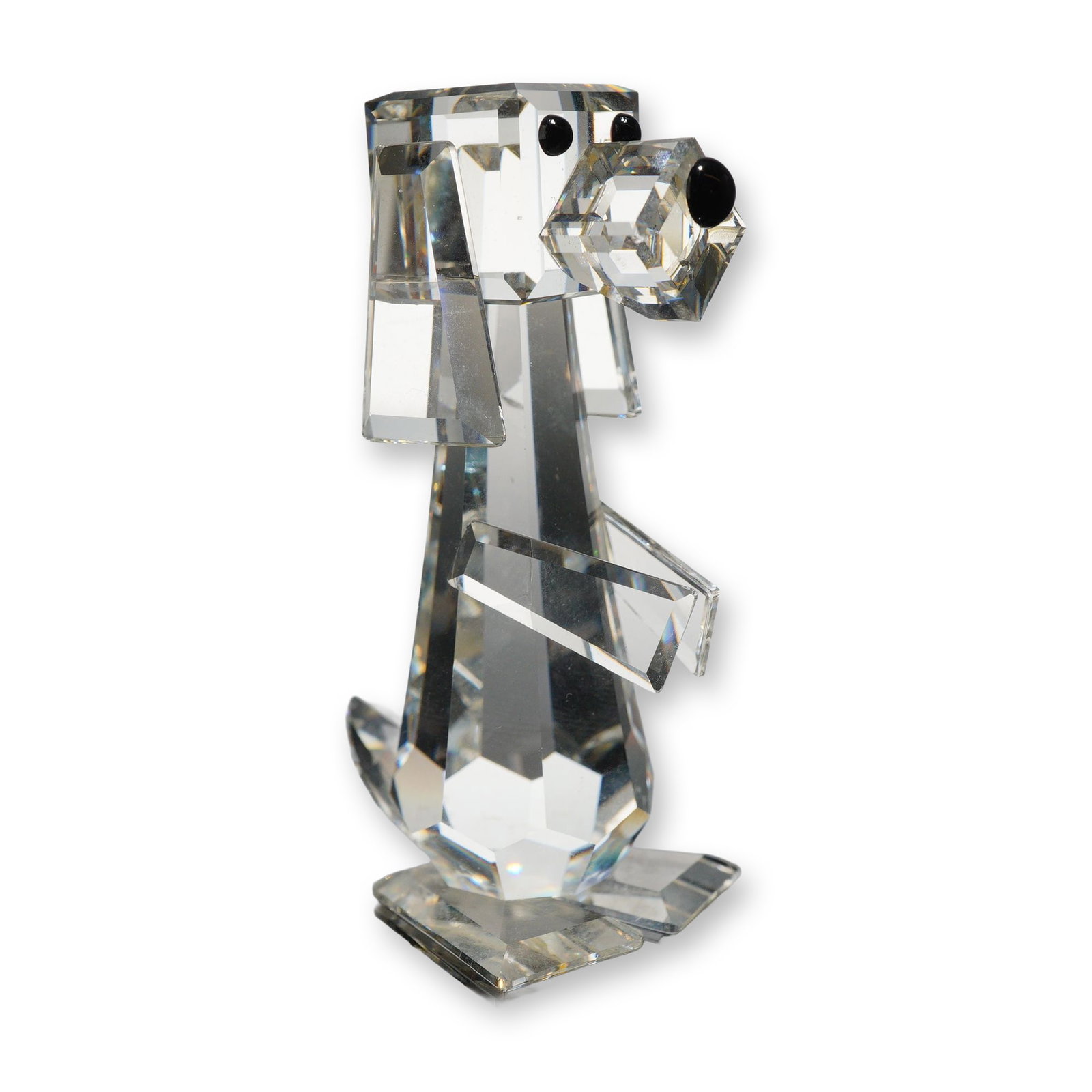 Swarovski Silver Crystal Tall Dog Pluto Figurine: Swarovski Austrian lead crystal figurine from the Silver Crystal collection, depicting the Tall Dog, also known as Pluto. The faceted clear crystal form is modeled in a standing position with front pa