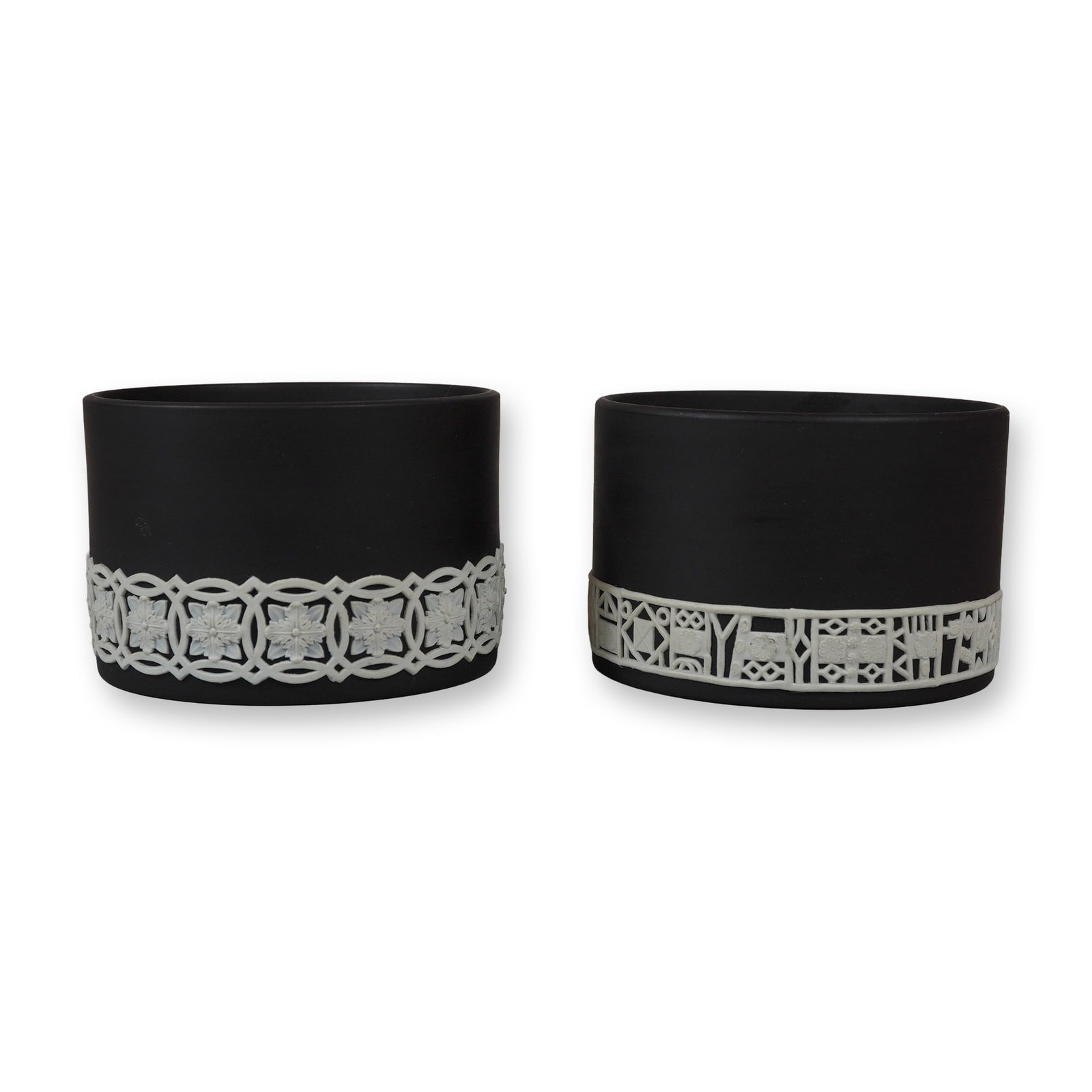 2pc Wedgwood Black Basalt and White Jasperware Cigarette Jars (1 of 3)