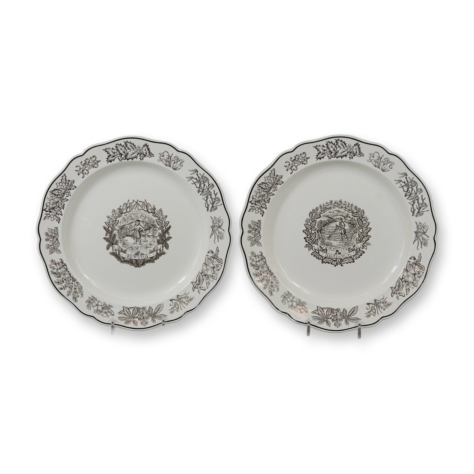 A Pair of Wedgwood Etruria Monochrome Transfer-Printed Seasonal Plates (1 of 5)