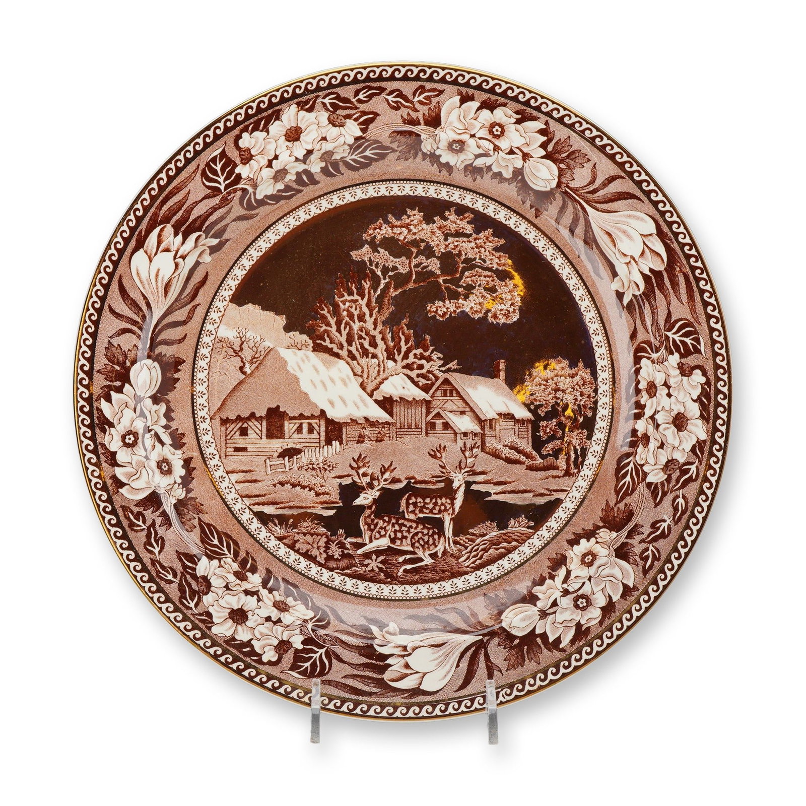 Wedgwood Etruria Fallow Deer Pattern Transfer-Printed Brown and Gold Plate (1 of 3)