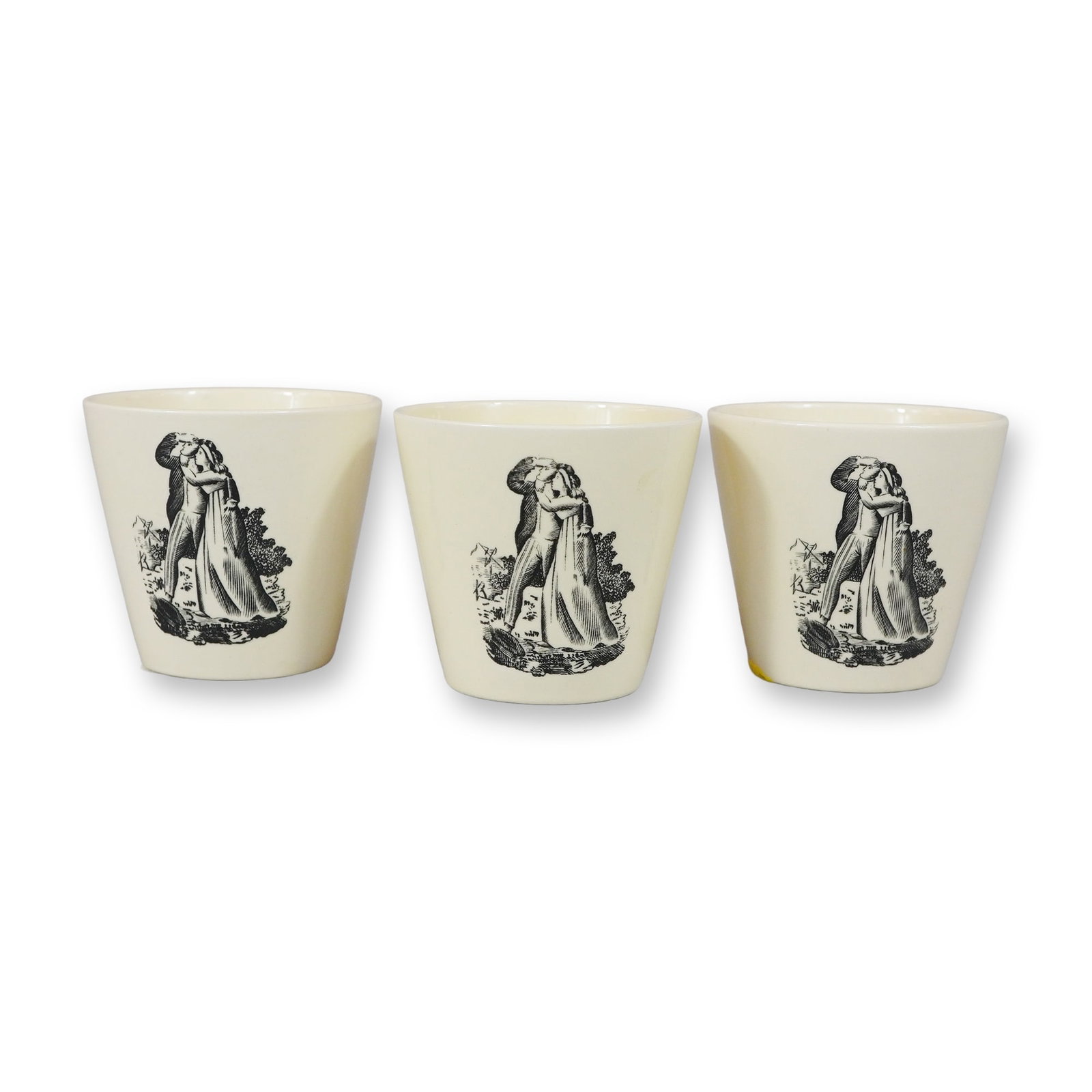 A Trio of Wedgwood Creamware Sailor's Beakers for Shreve Crump and Low: Manufactured by Wedgwood for the Boston retailer Shreve, Crump and Low, this lot consists of a trio of flared conical beakers. Each handleless cup is crafted from cream-colored earthenware, commonly k