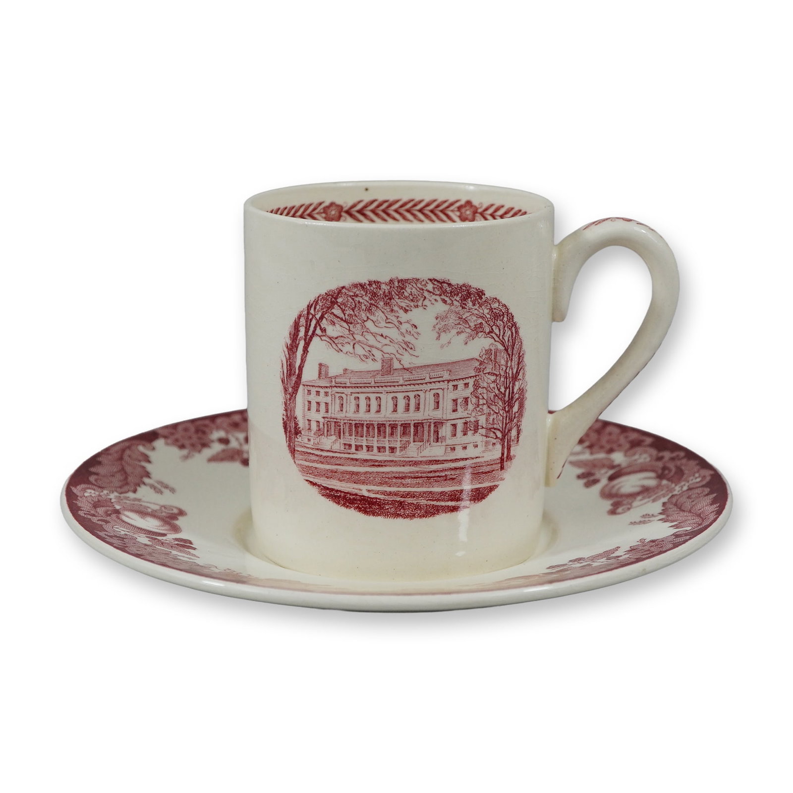 2pc Wedgwood Harvard Tercentenary Red Transferware Demitasse Cup and Saucer (1 of 3)