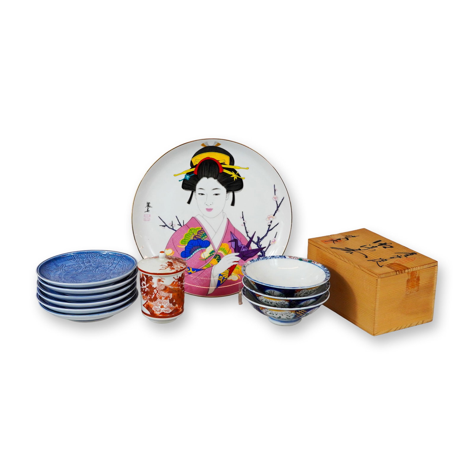 13pc Japanese Porcelain Tableware Plates, Bowls, and Tea Cups (1 of 4)