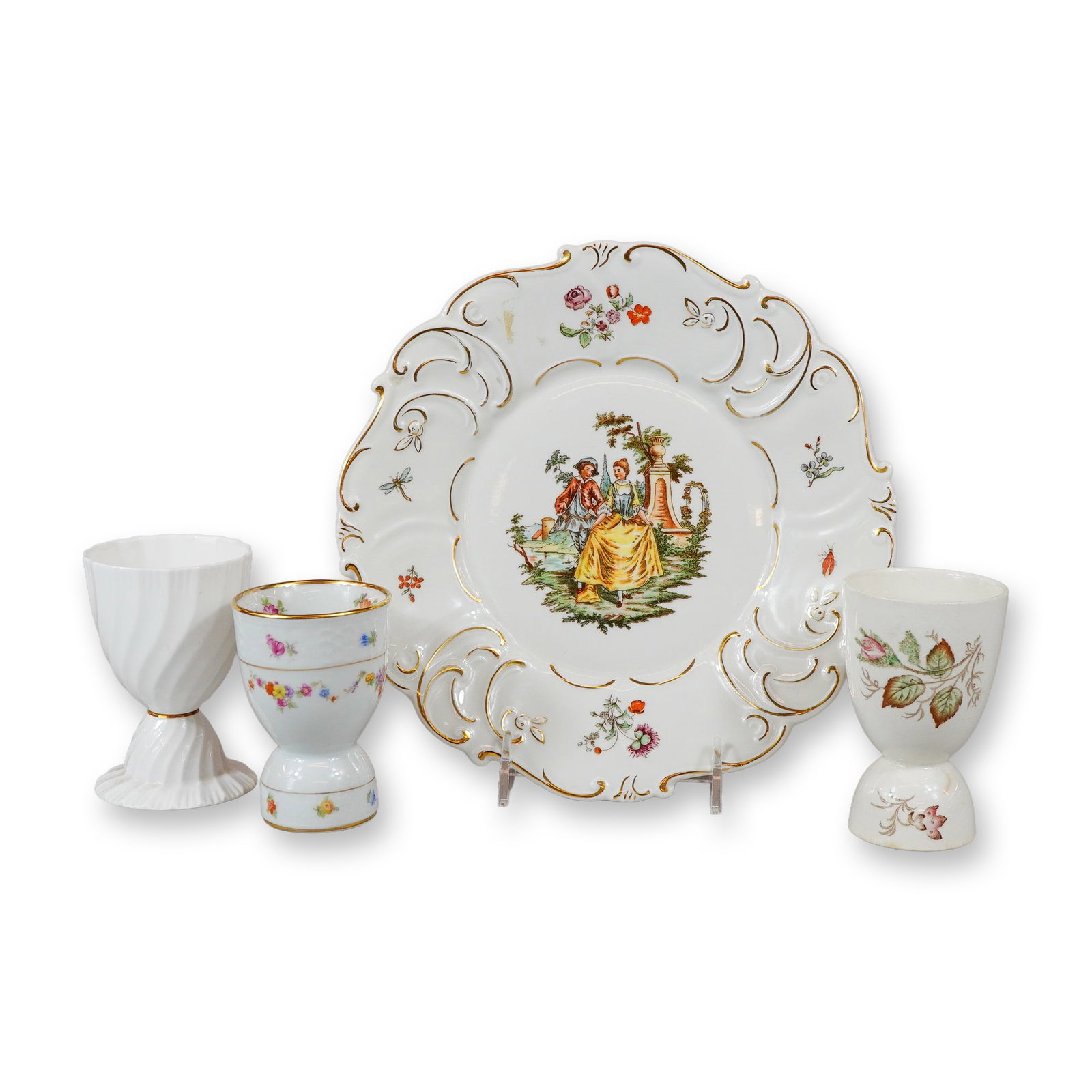 4pc Porcelain Grouping Including Wallendorf Plate and Three Assorted Egg Cups (1 of 5)