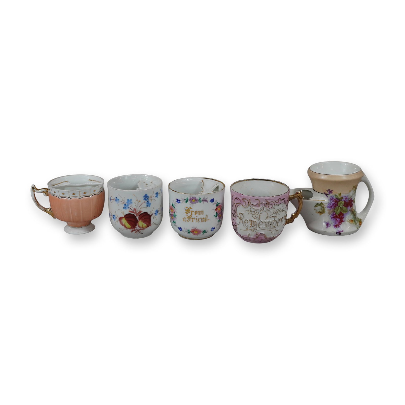 5pc Victorian Style Porcelain Mustache Cups and Shaving Mug (1 of 3)
