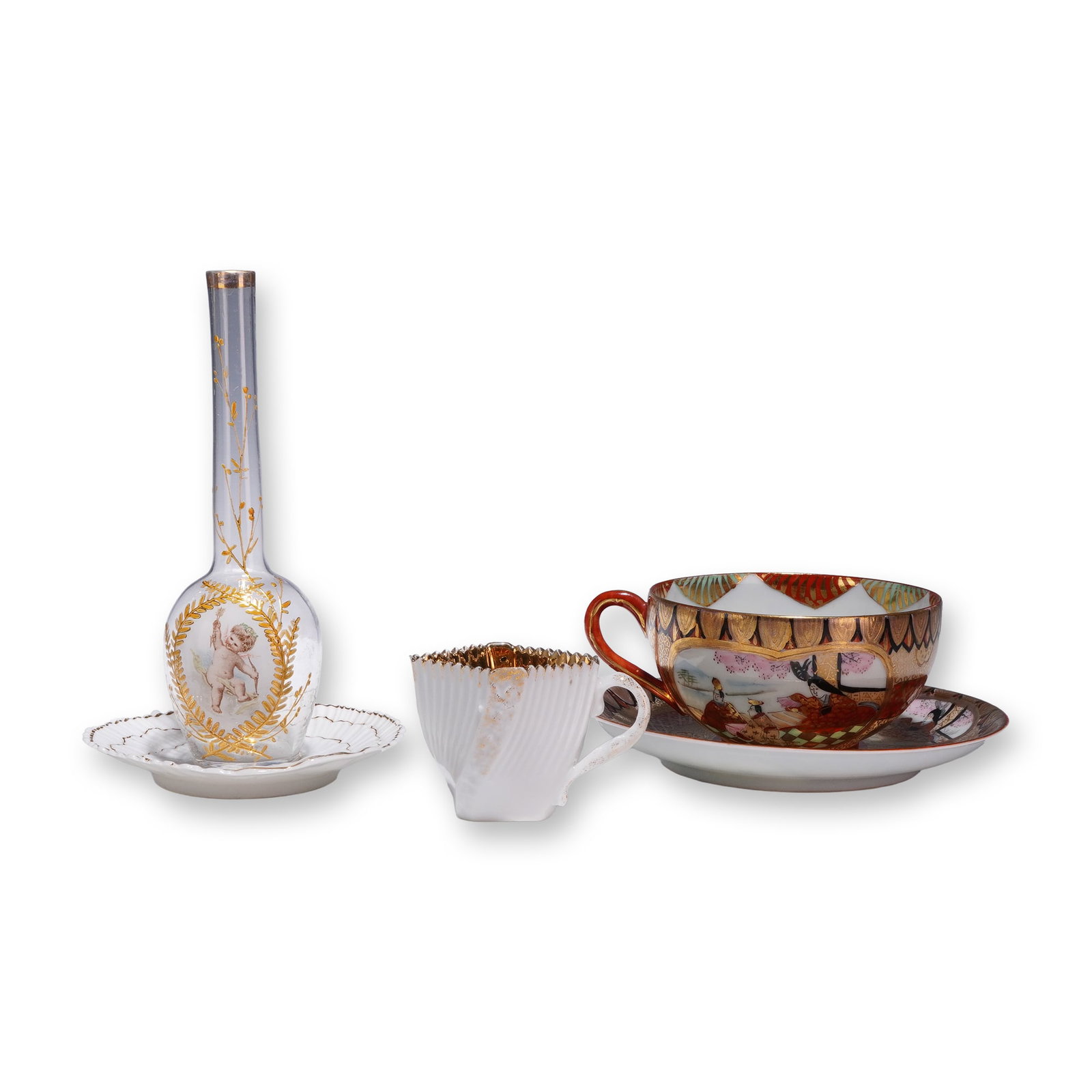 5-Piece Assortment of Japanese Kutani Porcelain and Gilded Decorative Objects (1 of 3)