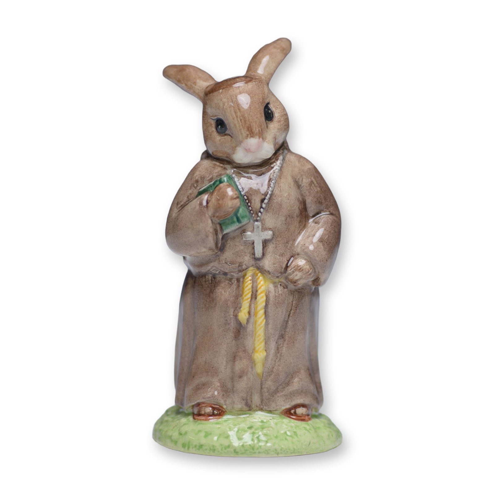 Royal Doulton Bunnykins Figurine, Friar Tuck DB246: Royal Doulton Bunnykins figurine, titled "Friar Tuck," model DB246. This delightful figurine stands 4.25"H and features a charming bunny dressed as a friar, complete with a cross and a brown robe. The