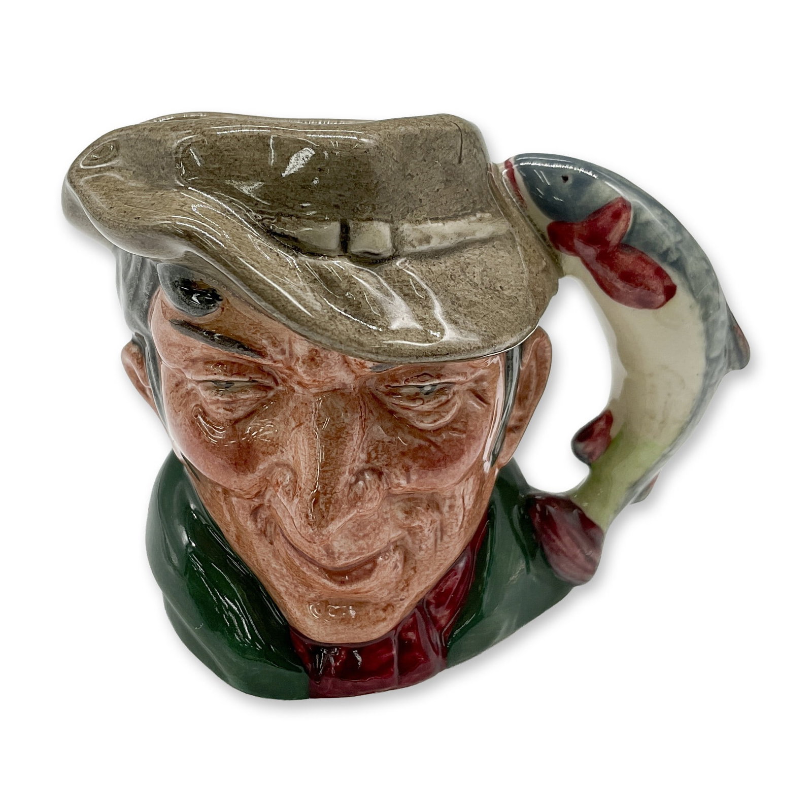 Poacher D6515 - Mini - Royal Doulton Character Jug: Variation One, green coat; red scarf; light brown hat. Royal Doulton backstamp. Artist: Max Henk Dimensions: 2.5"H Date or Era: 1960 - 1991 Manufacturer or Brand: Royal Doulton Country of Origin: