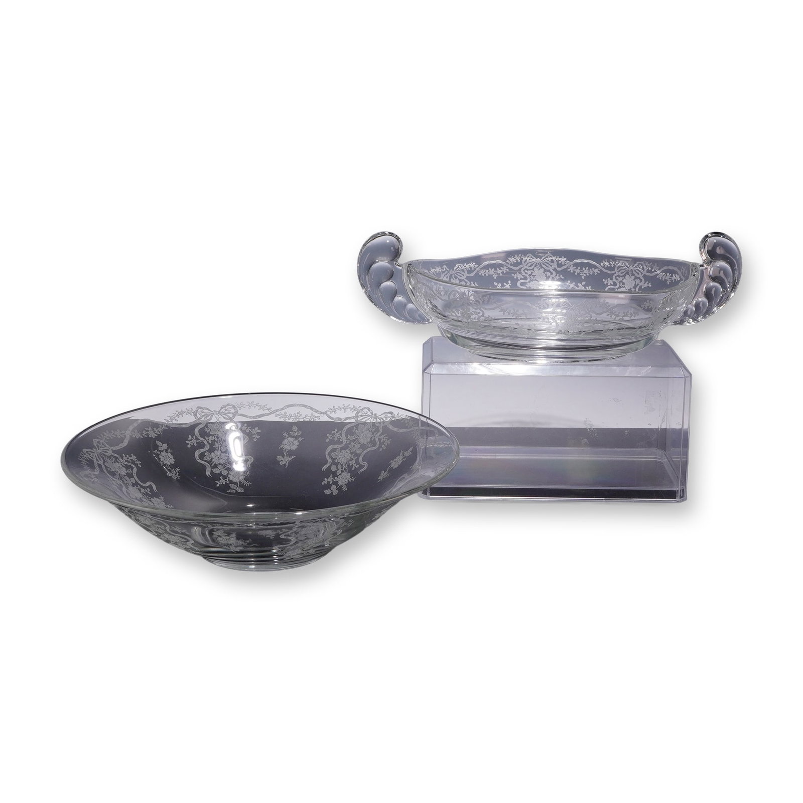 Two Fostoria Romance Pattern Faceted Crystal Bowls with Etched Design (1 of 4)