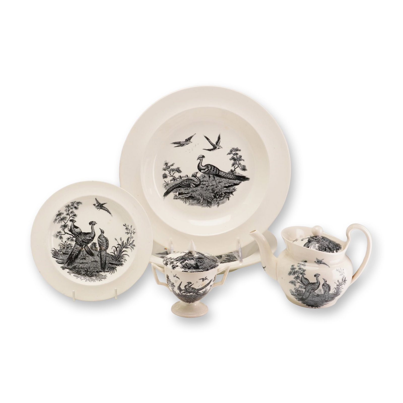 5pc Wedgwood Liverpool Birds Pattern Creamware Tableware (1 of 3)