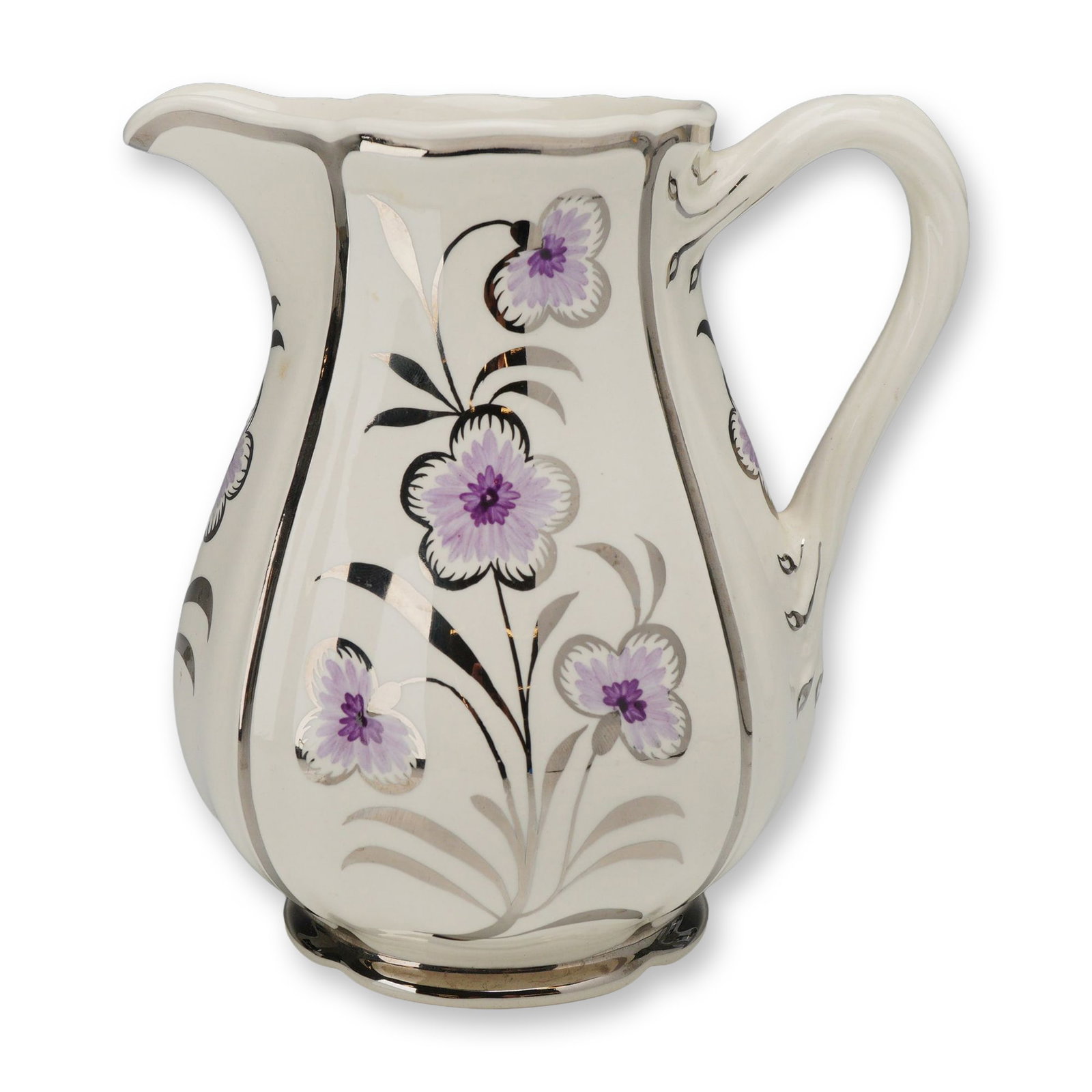 Wedgwood & Barlaston Queen's Ware Queen's Shape Silver Luster and Floral Pitcher (1 of 3)