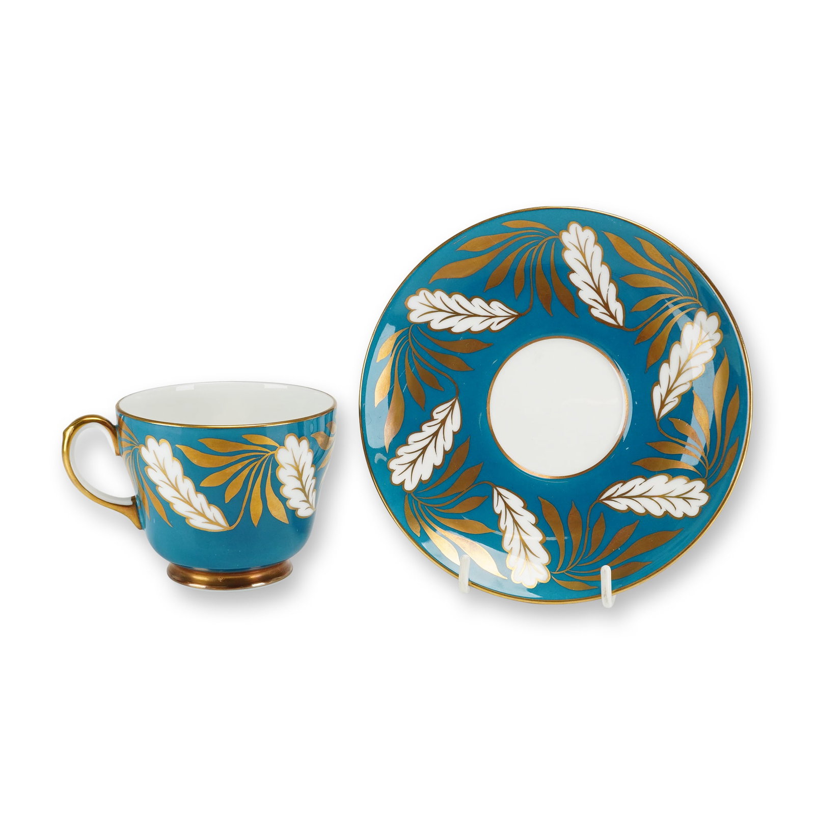 2pc Wedgwood Turquoise and Gold Feather Pattern Bone China Cup and Saucer (1 of 4)