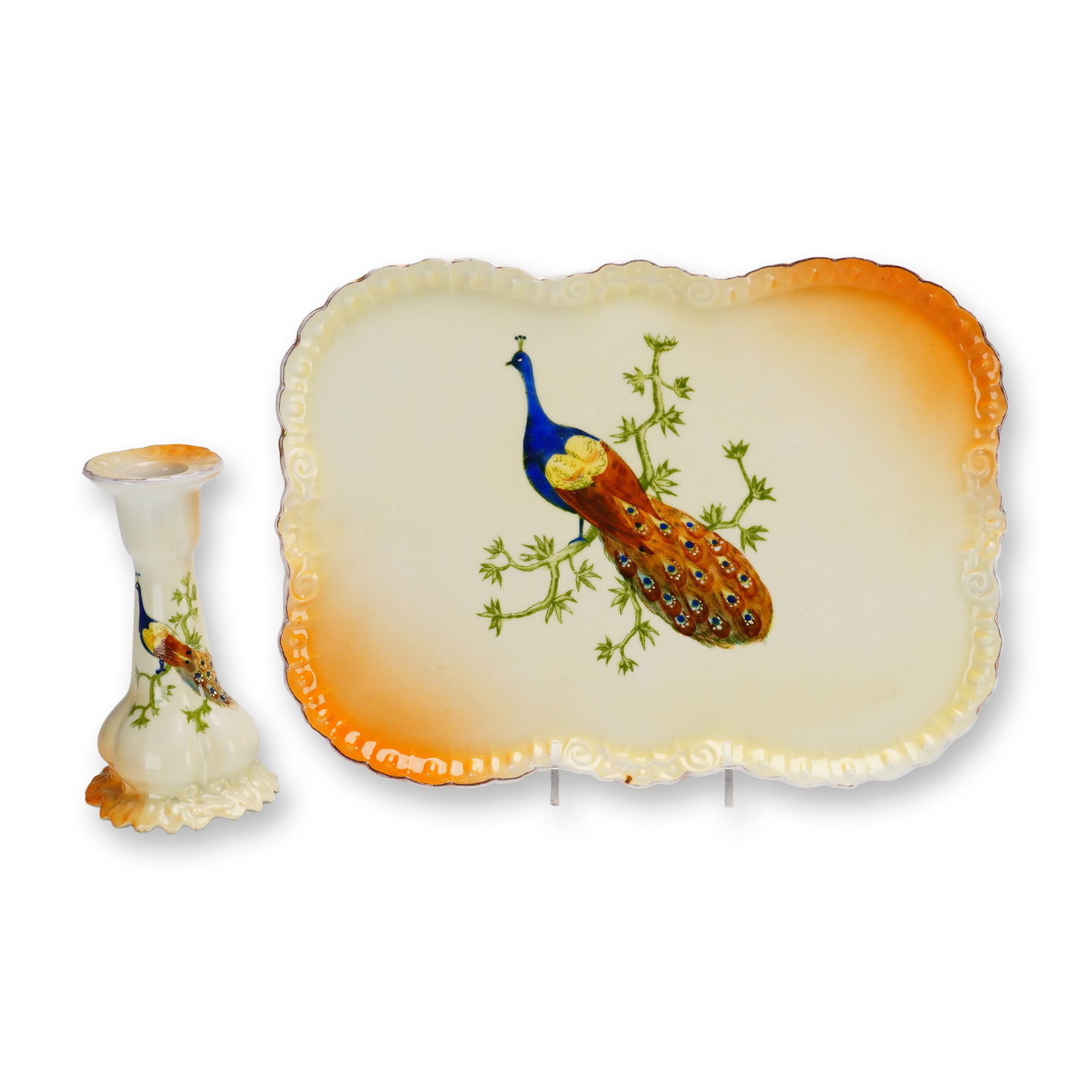 2pc Victoria Porcelain Factory Peacock Pattern Porcelain (1 of 4)