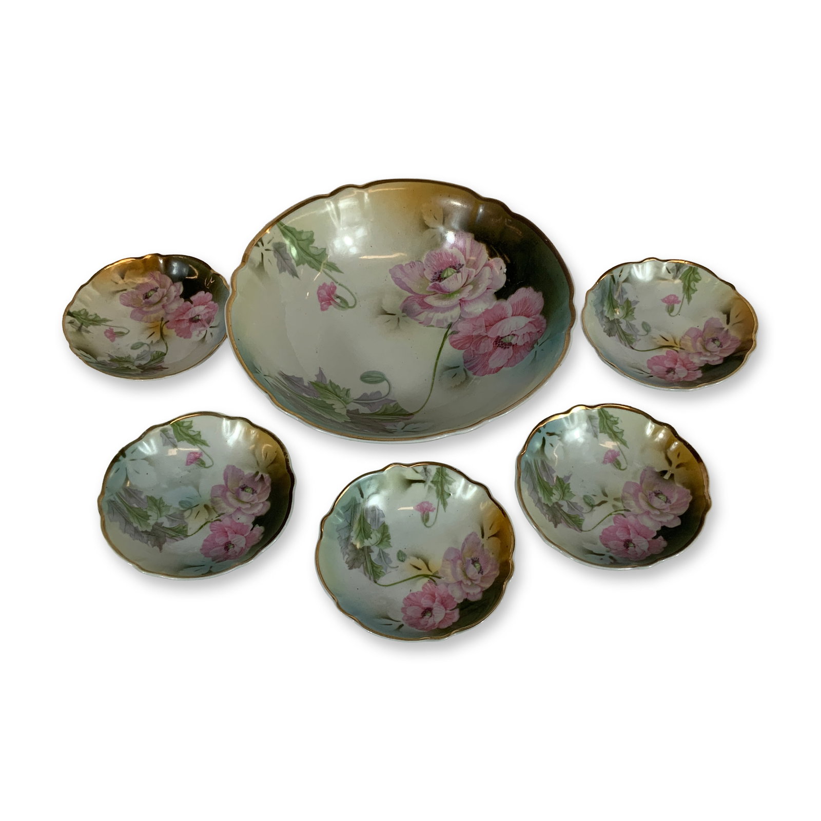 6pc German Porcelain Pink Poppy Plate Set (1 of 3)