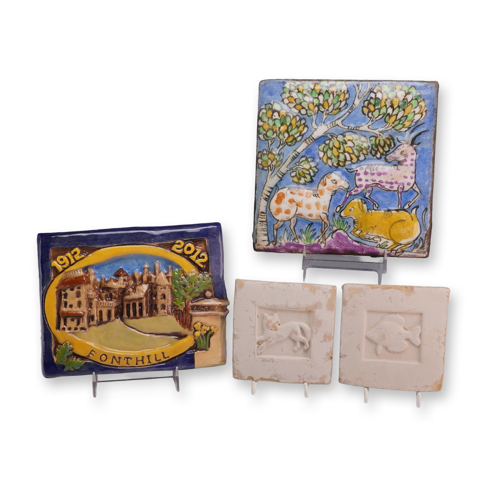 A Group of Four Ceramic Tiles Including a Moravian Pottery and Tile Works and Fonthill Centennial (1 of 3)