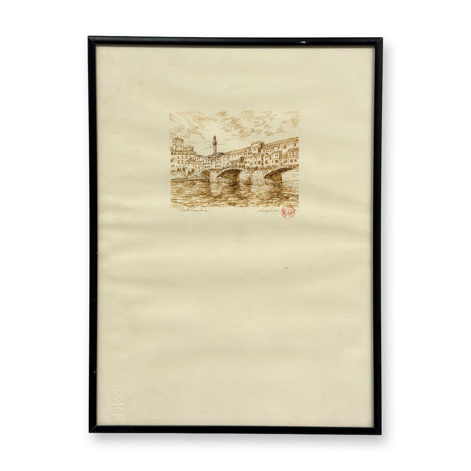 Lithograph on Paper, Ponte Vecchio, Florence, 1991, Signed Sughie (1 of 5)