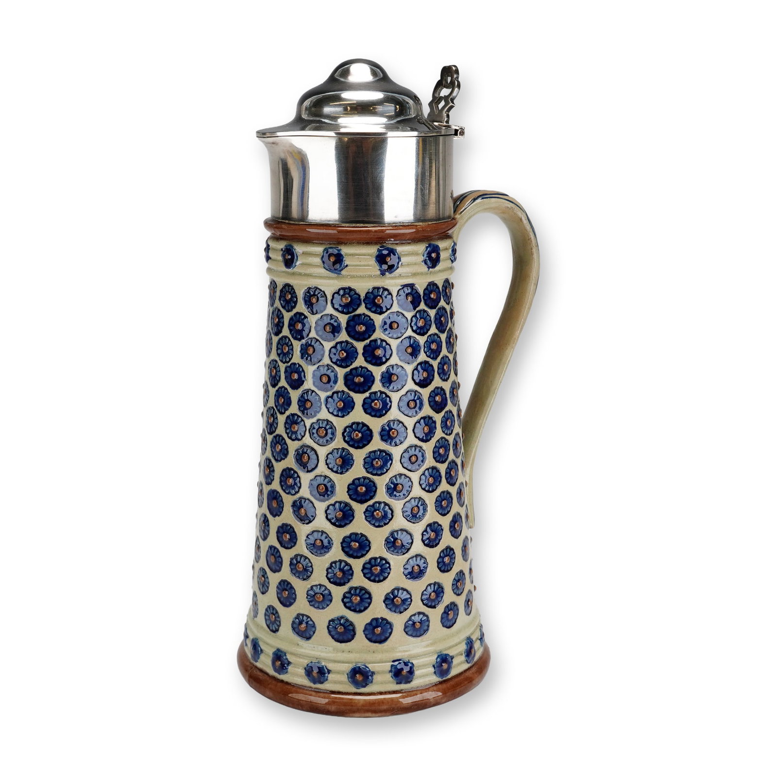 Wedgwood Stoneware Lidded Pitcher with Sterling Silver Mounts, London, 1890 (1 of 5)