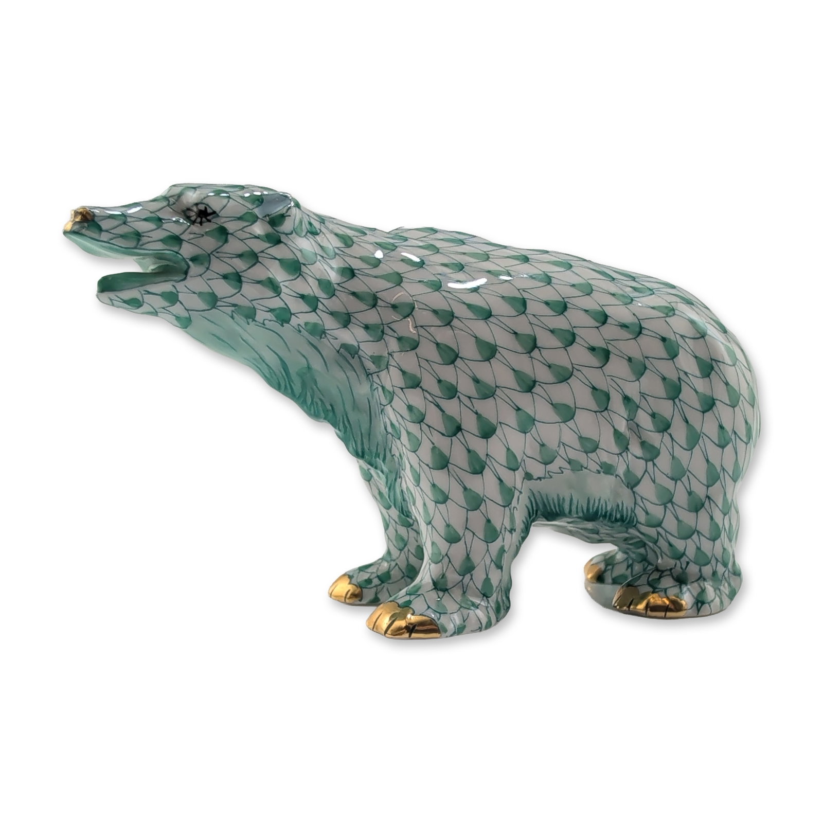 Herend Porcelain Green Fishnet Porcelain Figurine, Polar Bear (1 of 4)