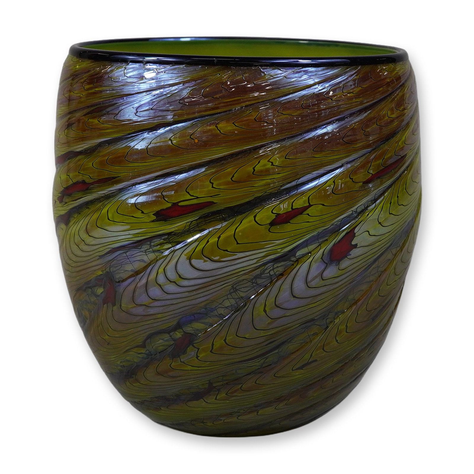 Studio Art Glass Pulled Feather and Macchia Glass Vase (1 of 3)