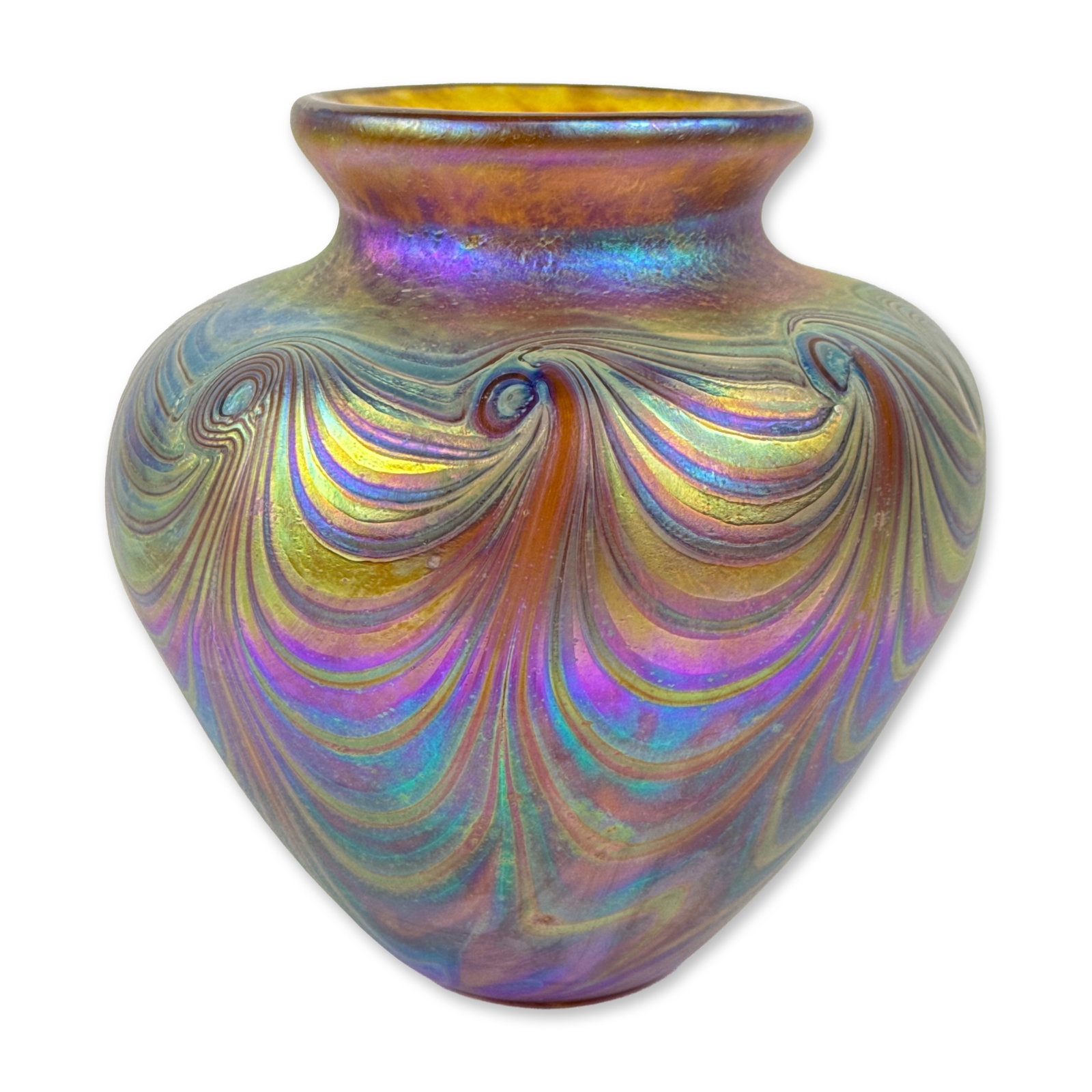 Iridescent Pulled-Feather Studio Art Glass Vase (1 of 4)