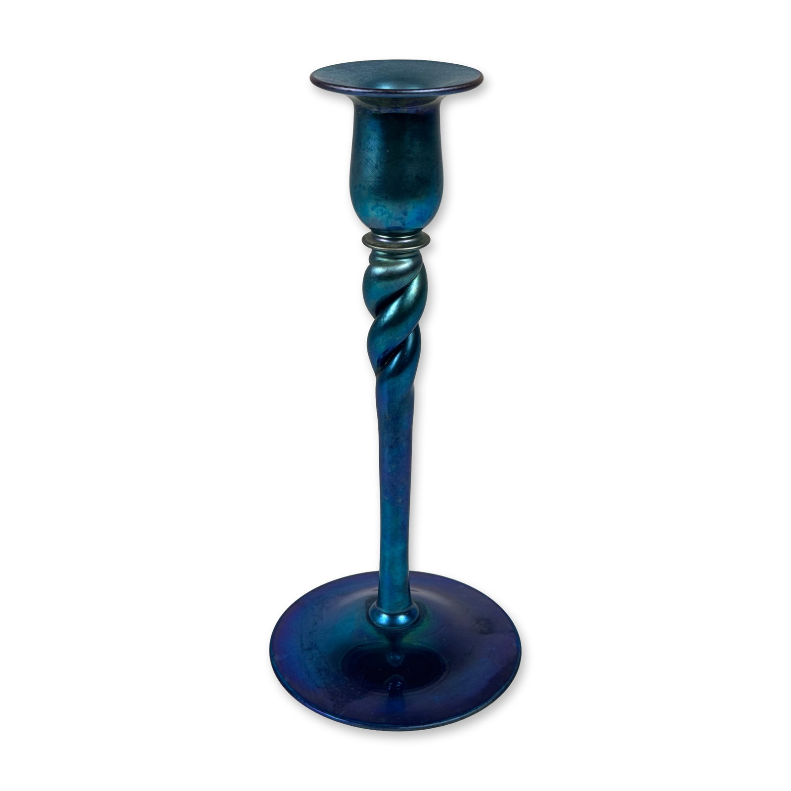 Steuben Blue Aurene Iridescent Art Glass Twist Candlestick (1 of 5)