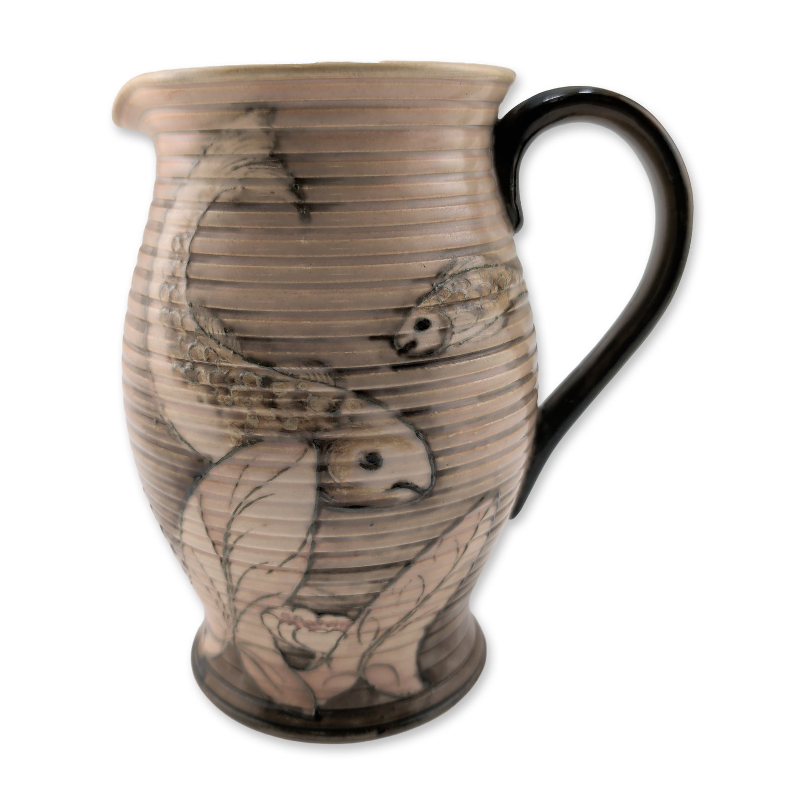 Moorcroft Pottery Rare Vintage Fish Saltglaze Ribbed Pitcher (1 of 3)