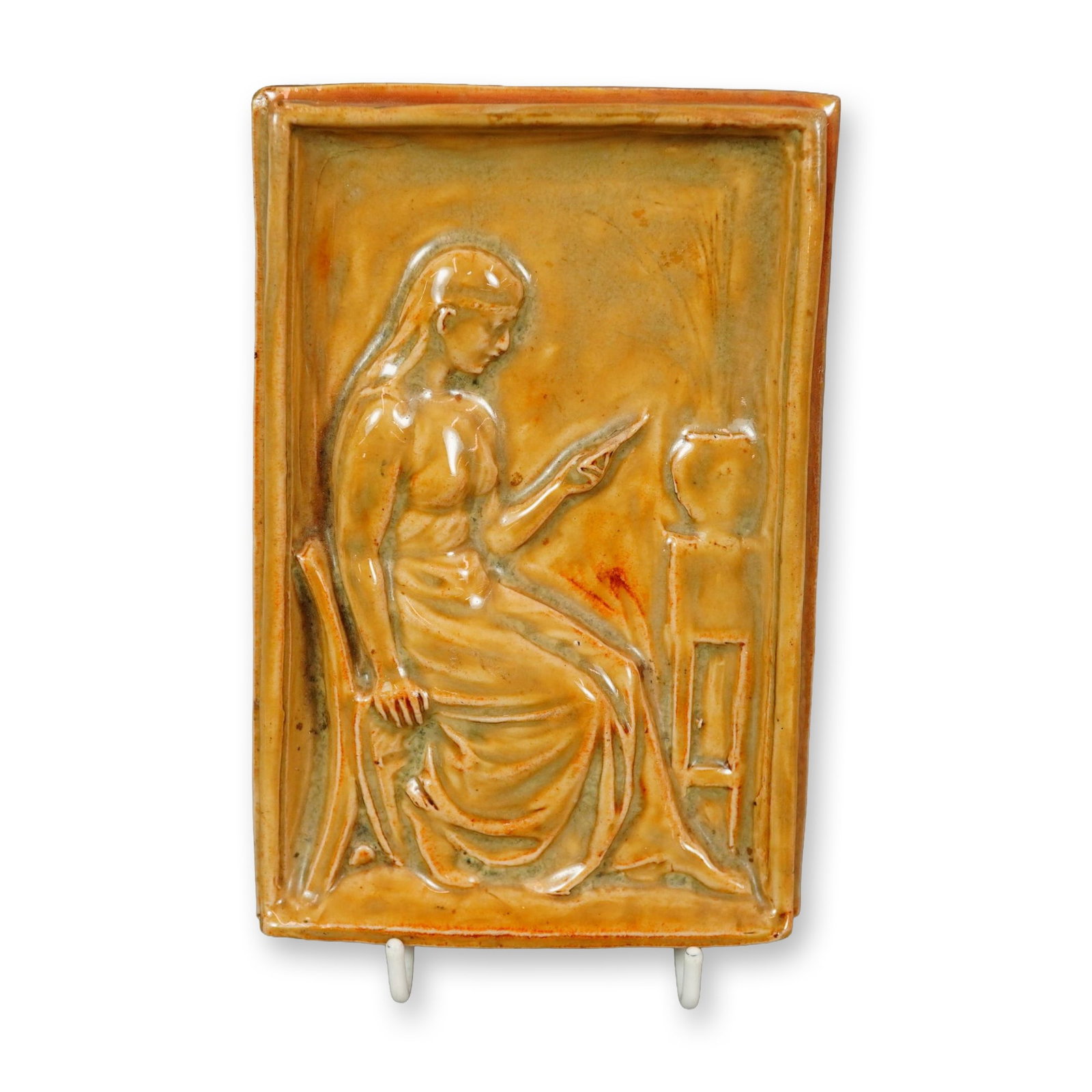 George Tinworth Stoneware Wall Plaque, Woman Reading (1 of 3)