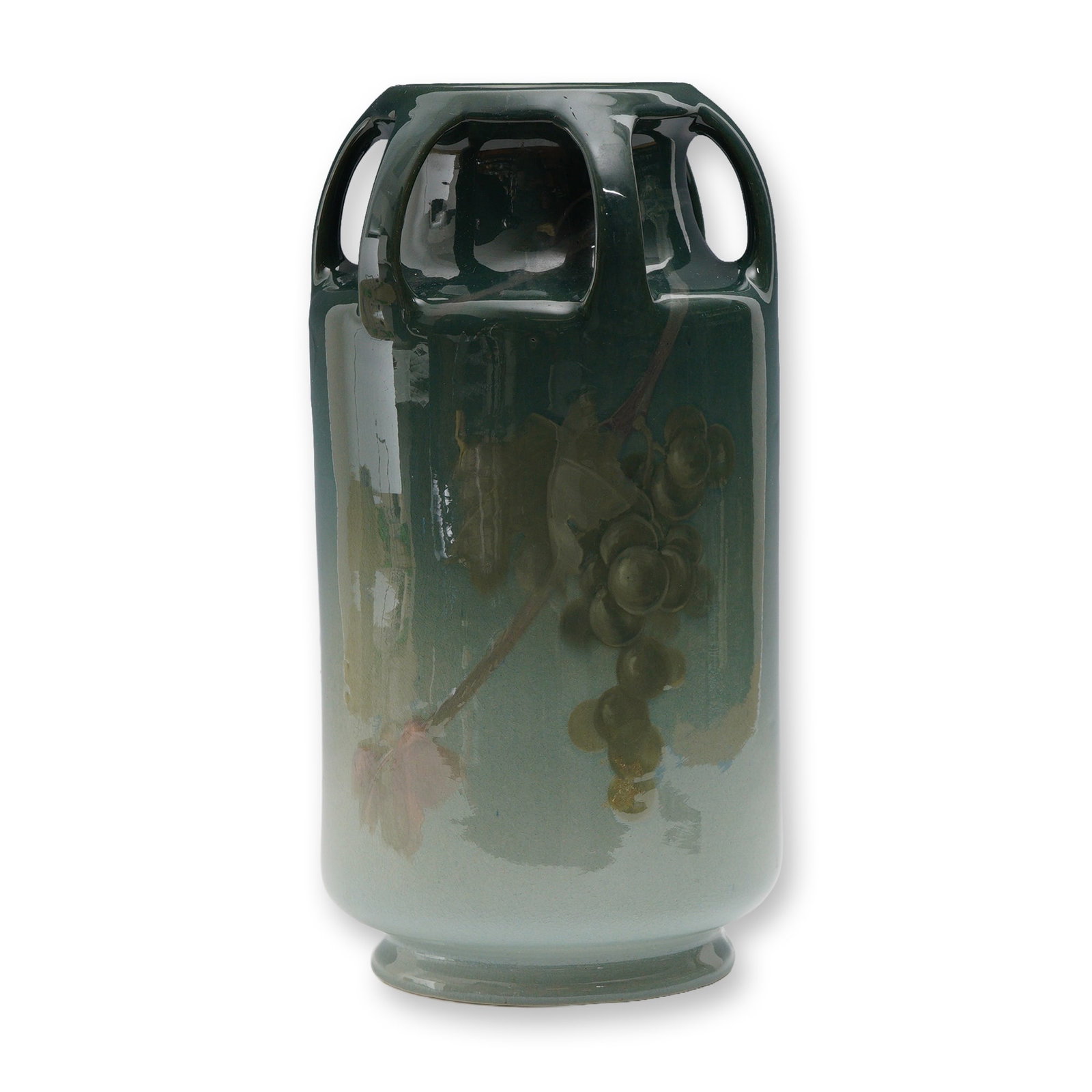 Weller Pottery Louwelsa 4-Handled Milk Can Vase with Grape Motif 9202 (1 of 4)
