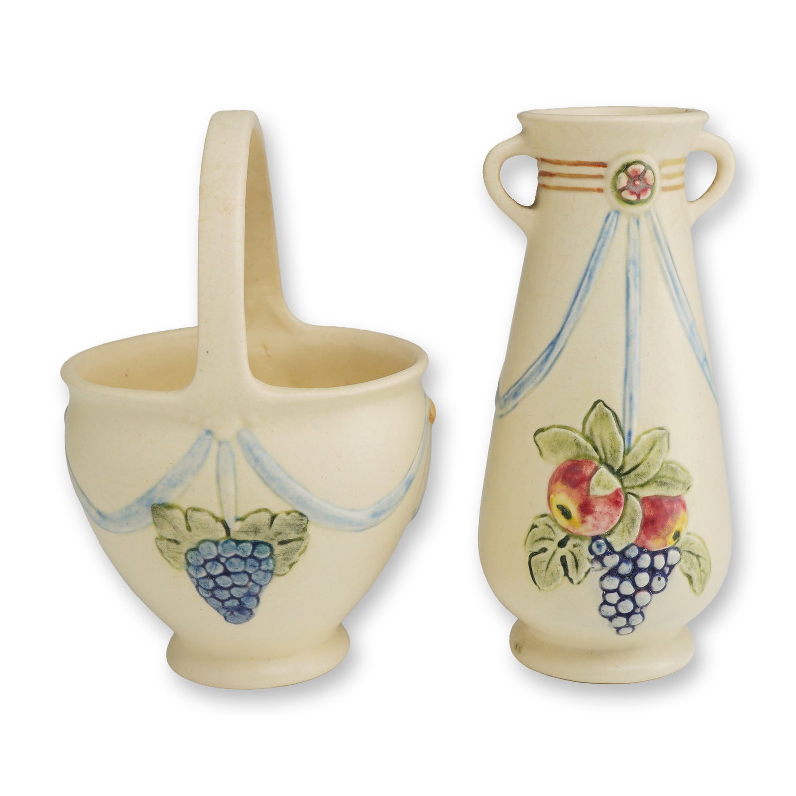 2pc Weller Pottery Roma Basket and Two Handled Vase (1 of 4)