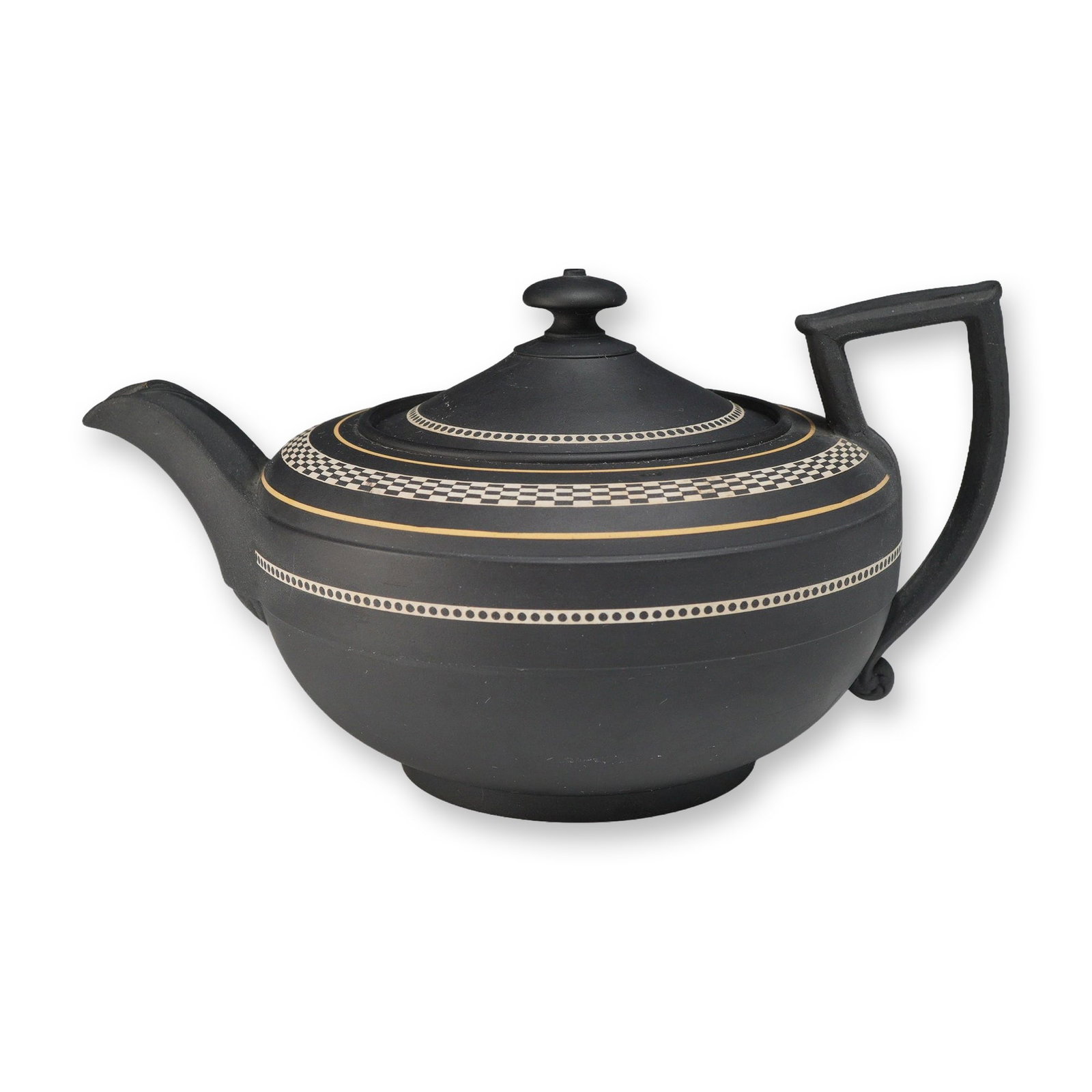Wedgwood Black Basalt Encaustic Decorated Lidded Teapot (1 of 3)