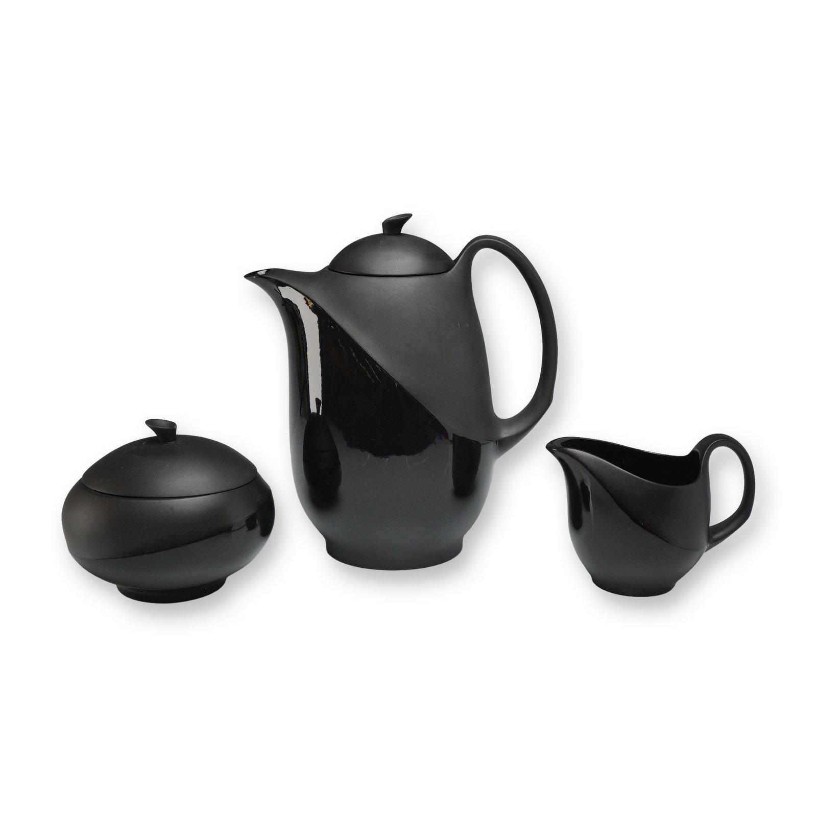 A Three-Piece Wedgwood Black Basalt Shape 225 Lunar Coffee Service (1 of 3)
