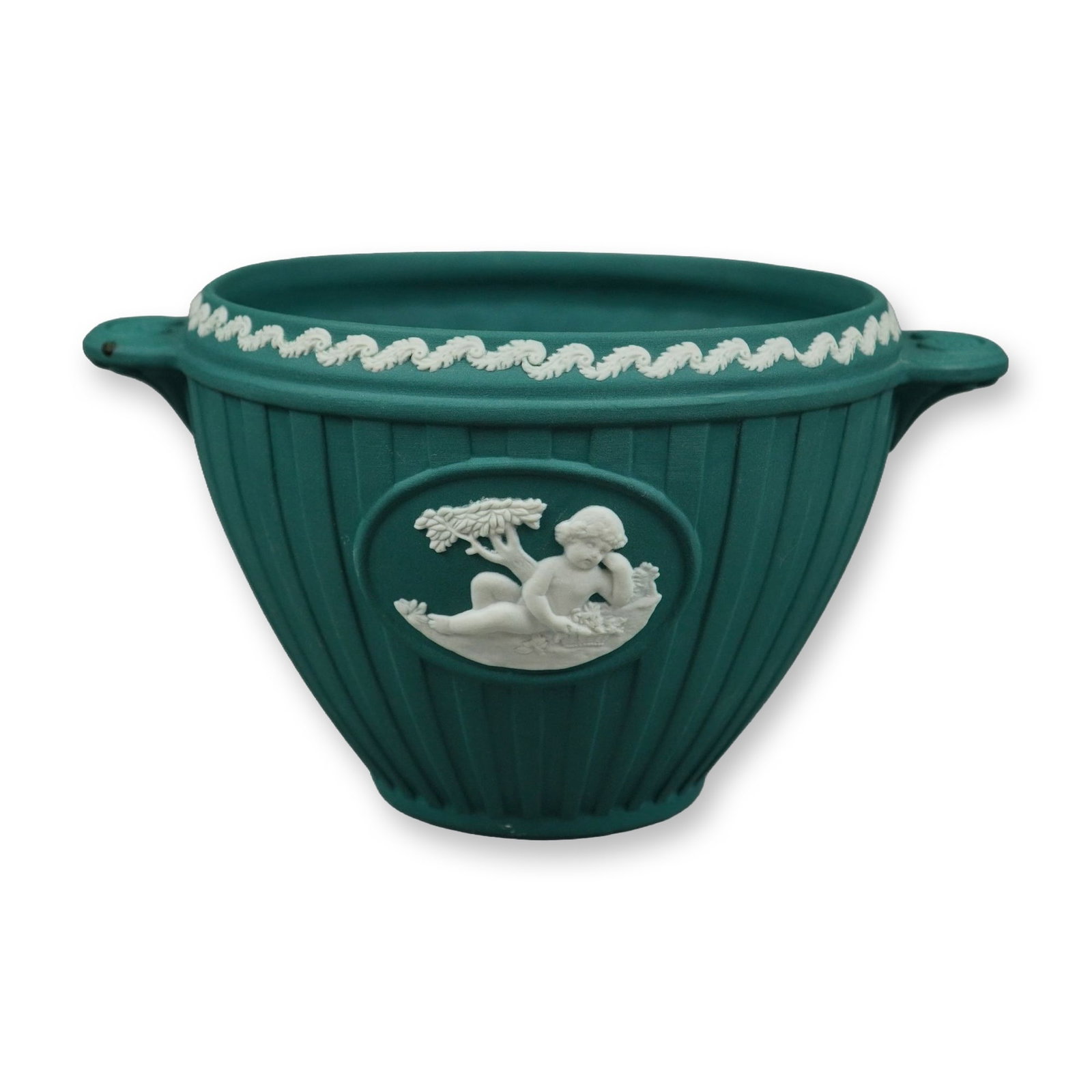 Signed Wedgwood Spruce Green and White Jasperware Bacchus Bowl (1 of 3)