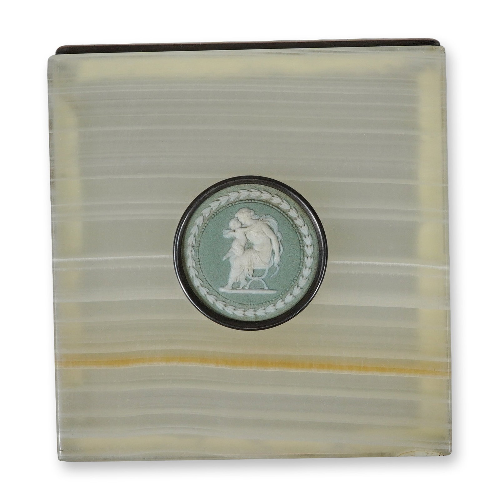 G&B Sons Sterling Silver Mounted Green Onyx Box with Jasperware Medallion Birmingham 1919 (1 of 3)