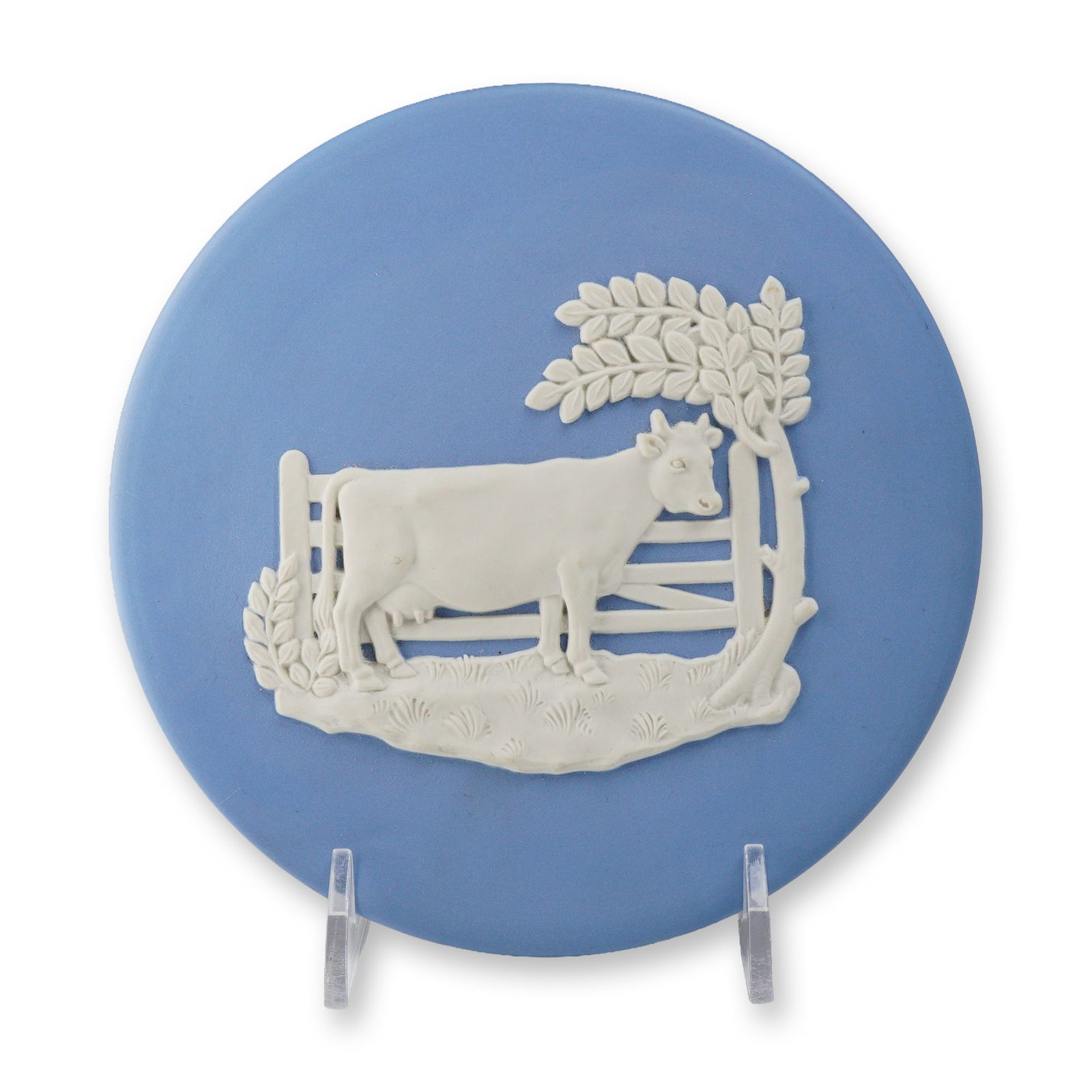 Wedgwood Blue Jasperware Round Cow and Gate Plaque by Eric Owen (1 of 3)
