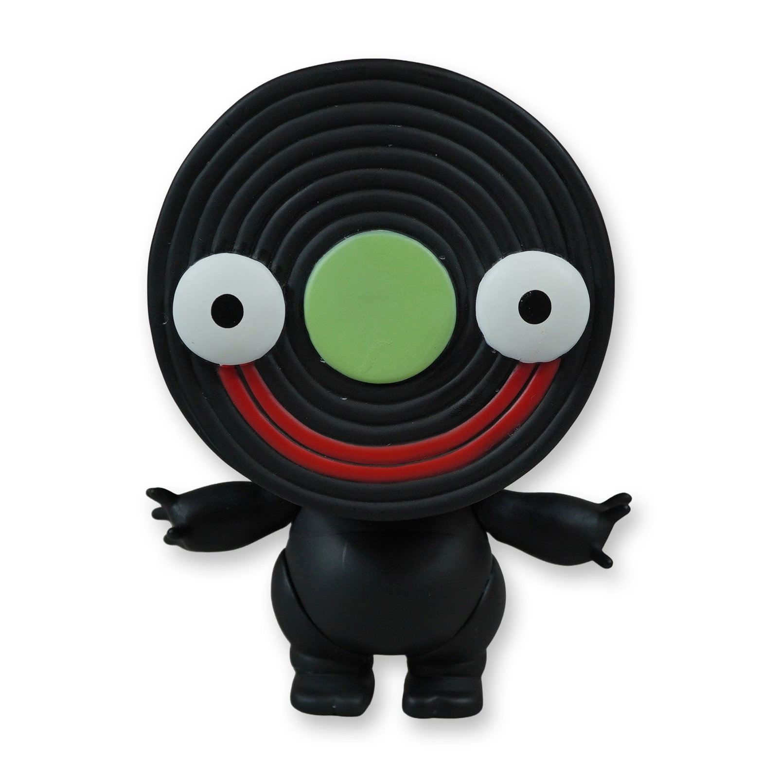 Stephane Levallois Artoyz Toxic Candies Liquorice Vinyl Figure: Stephane Levallois for Artoyz Originals. Designer vinyl art toy featuring the character Liquorice from the Toxic Candies series. The figure is constructed of matte black vinyl with a large, circular
