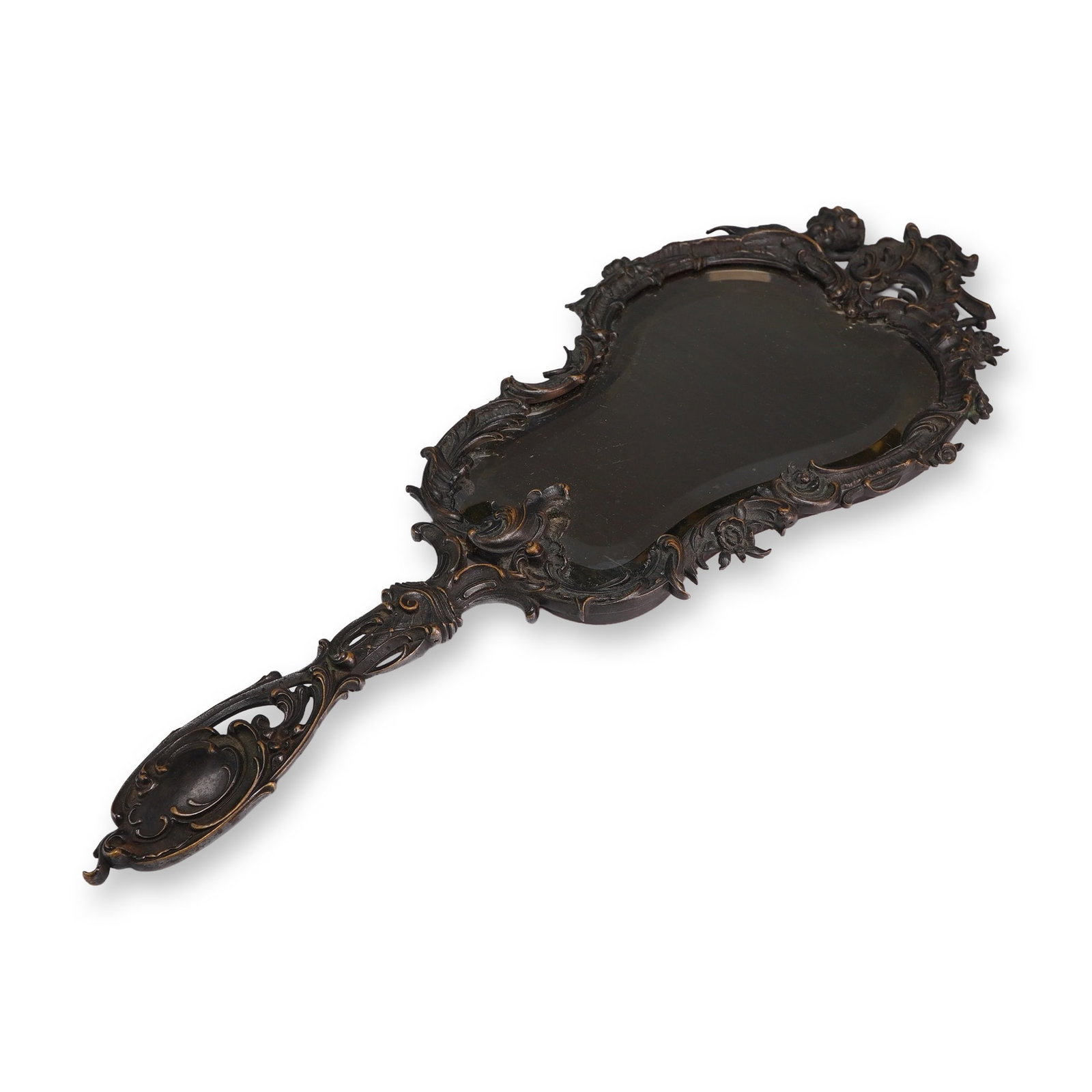 Rococo Revival Cast Metal Handled Mirror (1 of 4)
