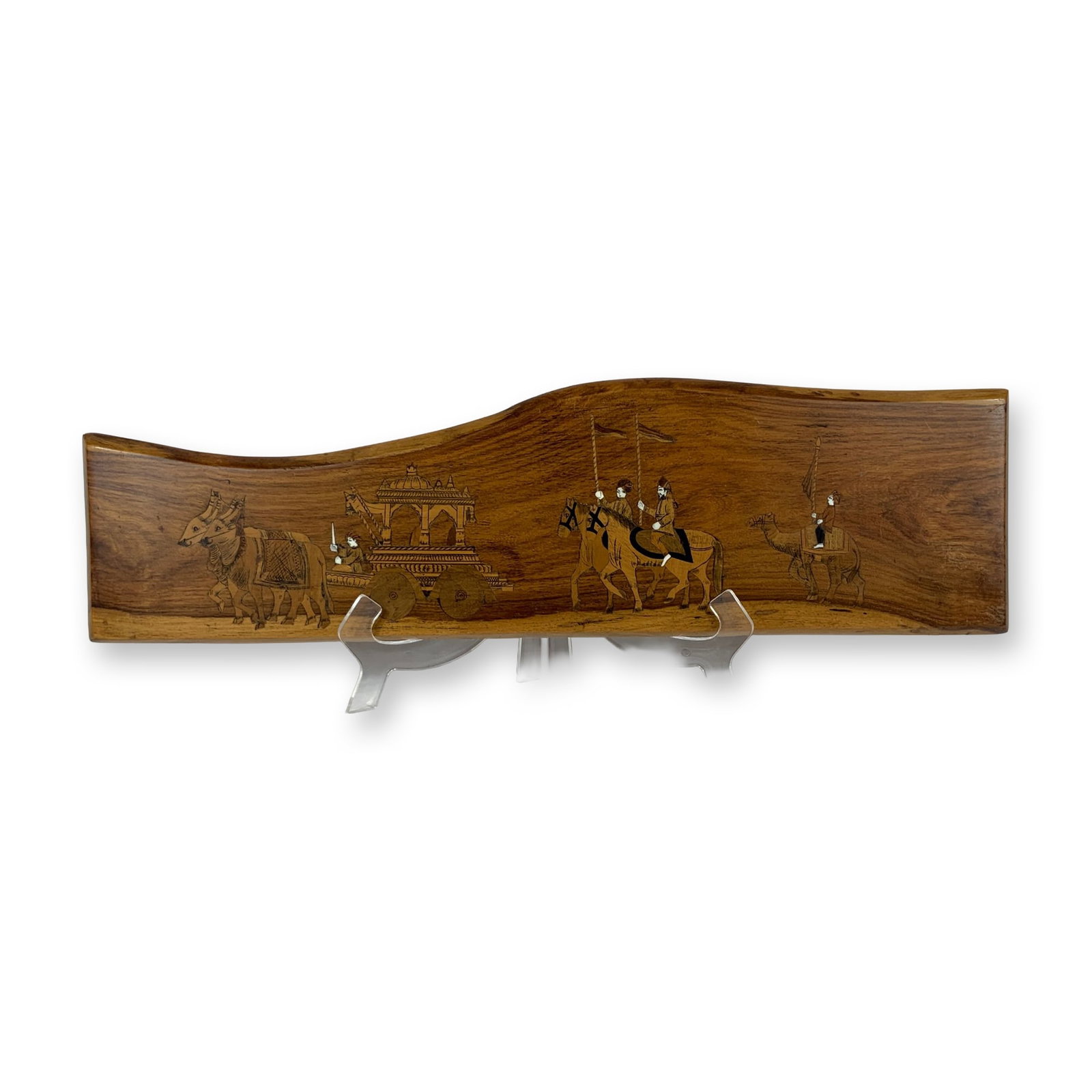 Vintage Indian Wood Inlay Wall Plaque Depicting a Ceremonial Procession (1 of 3)