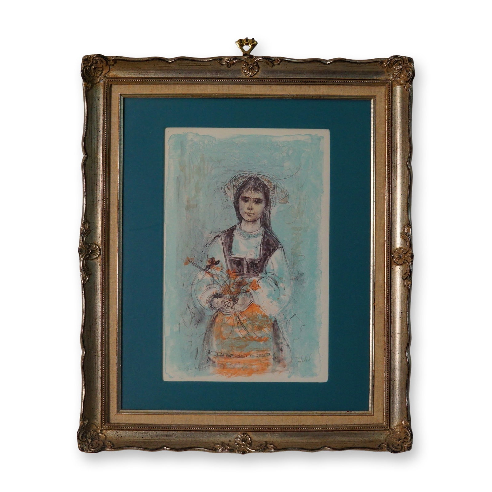 Edna Hibel (American, 1917 - 2014), Limited Edition Lithograph, Young Girl Holding Flowers (1 of 4)